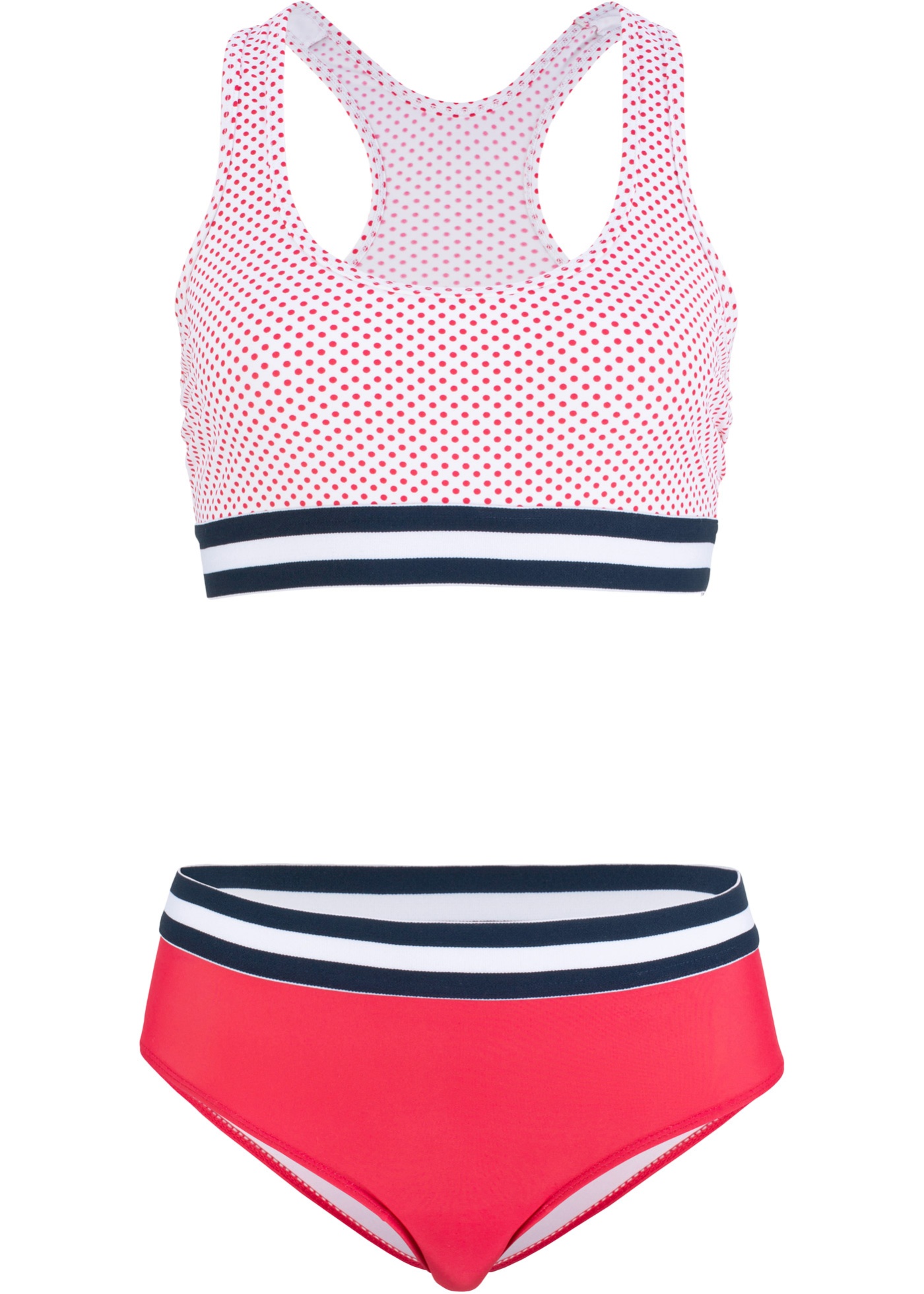 Komfortabler Bustier Bikini mit Ringerrücken und breiten Gummibündchen (96648895) in rot/weiß