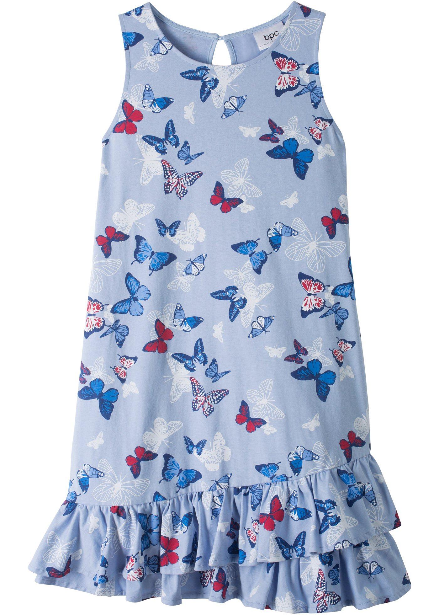 Mädchen Volant-Jerseykleid (90348295) in perlblau bedruckt