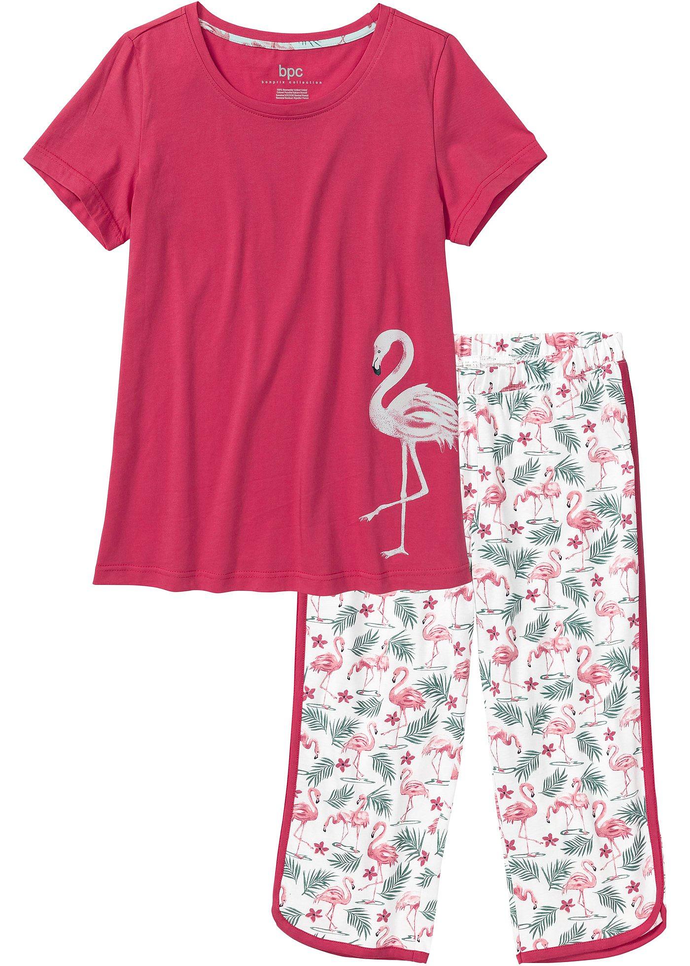 Capri Pyjama mit Flamingo Druck (92281095) in granatapfelrot bedruckt
