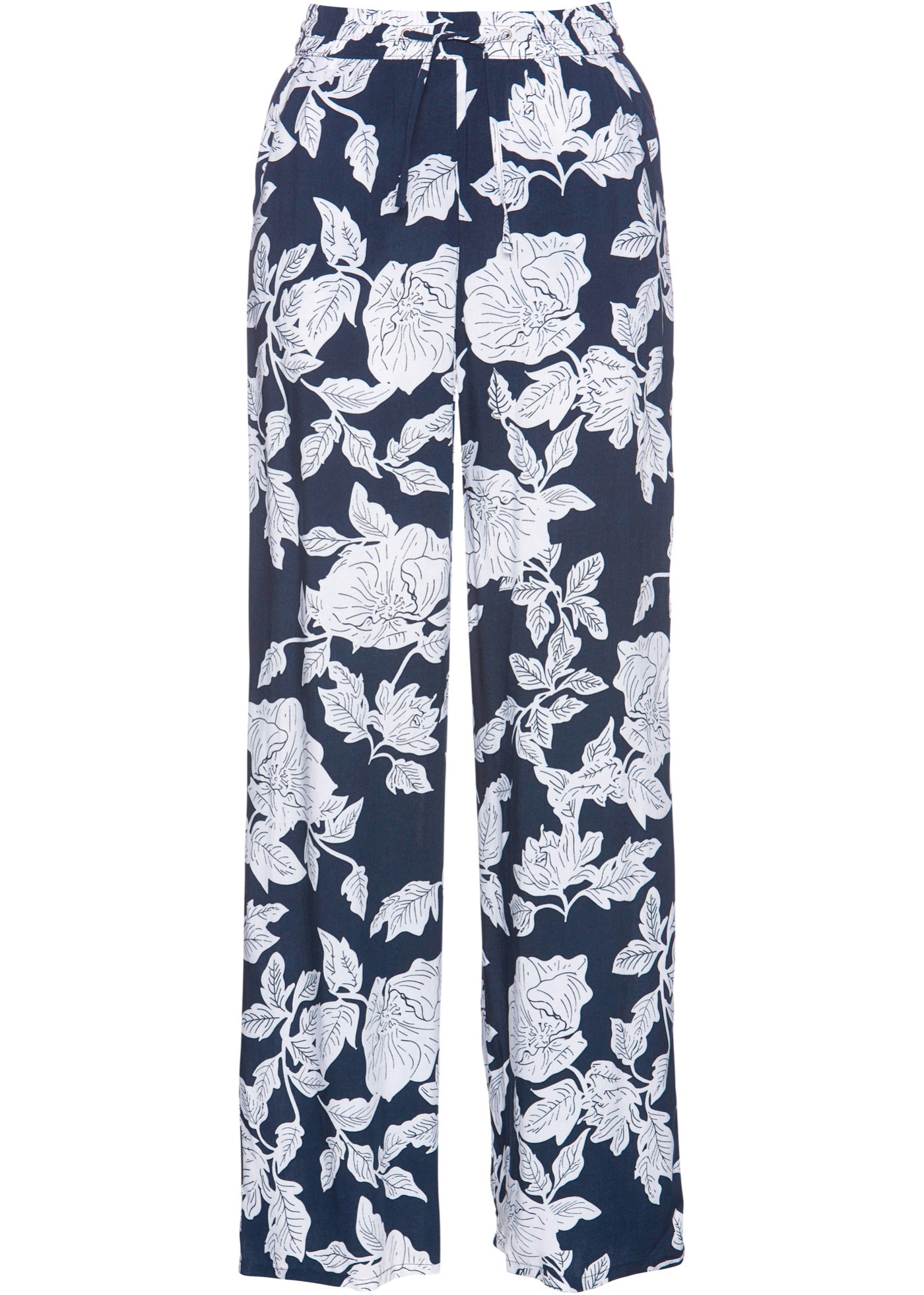 Stilvolle Hose mit Bindeband (94221995) in dunkelblau/weiß bedruckt
