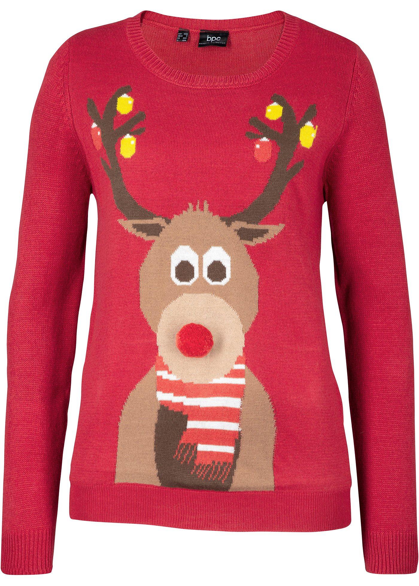 Weihnachtspullover mit Rentier-Motiv (93935395) in dunkelrot