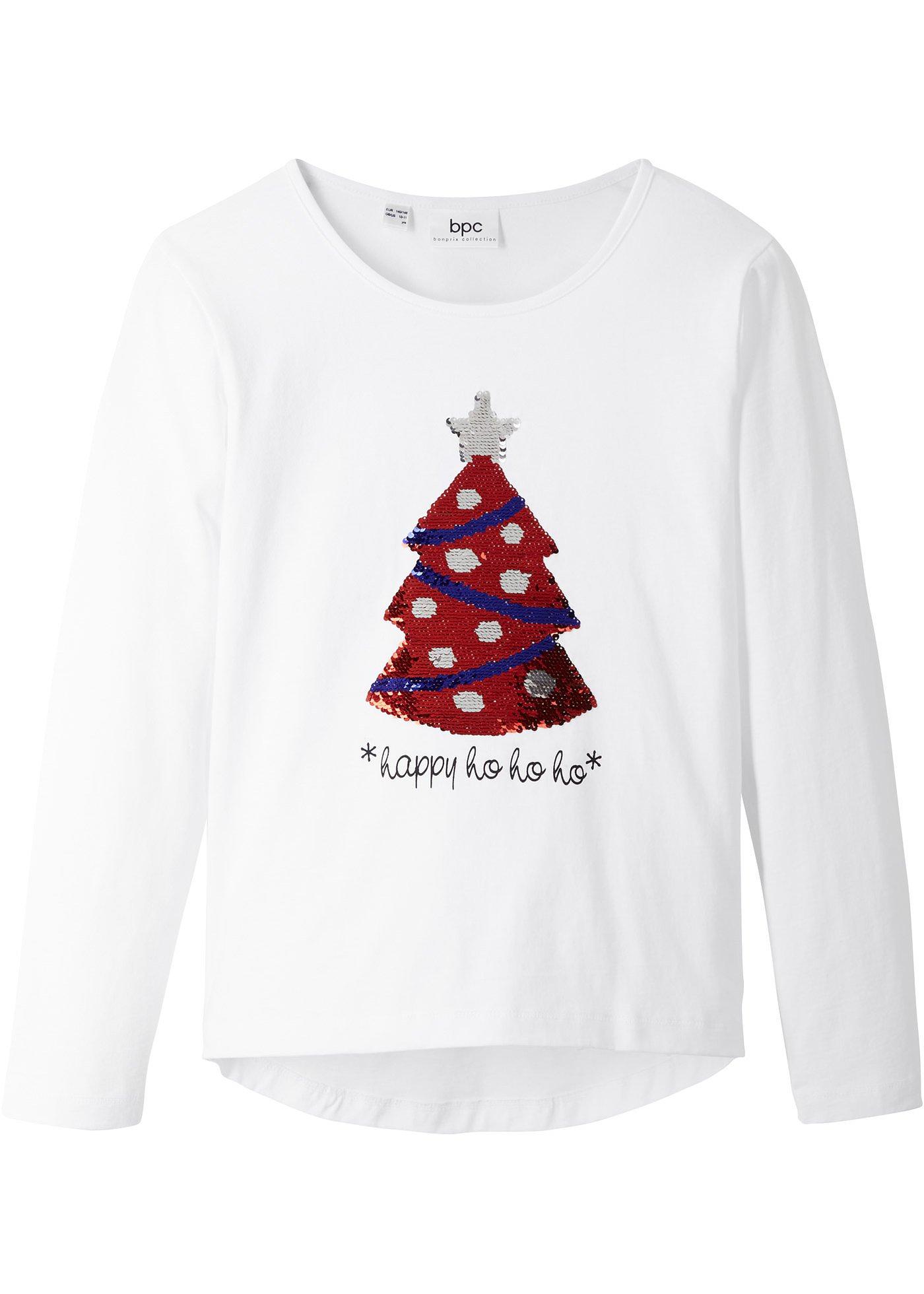Langarmshirt mit Wendepailetten im weihnachtlichen Design (91341295) in weiß