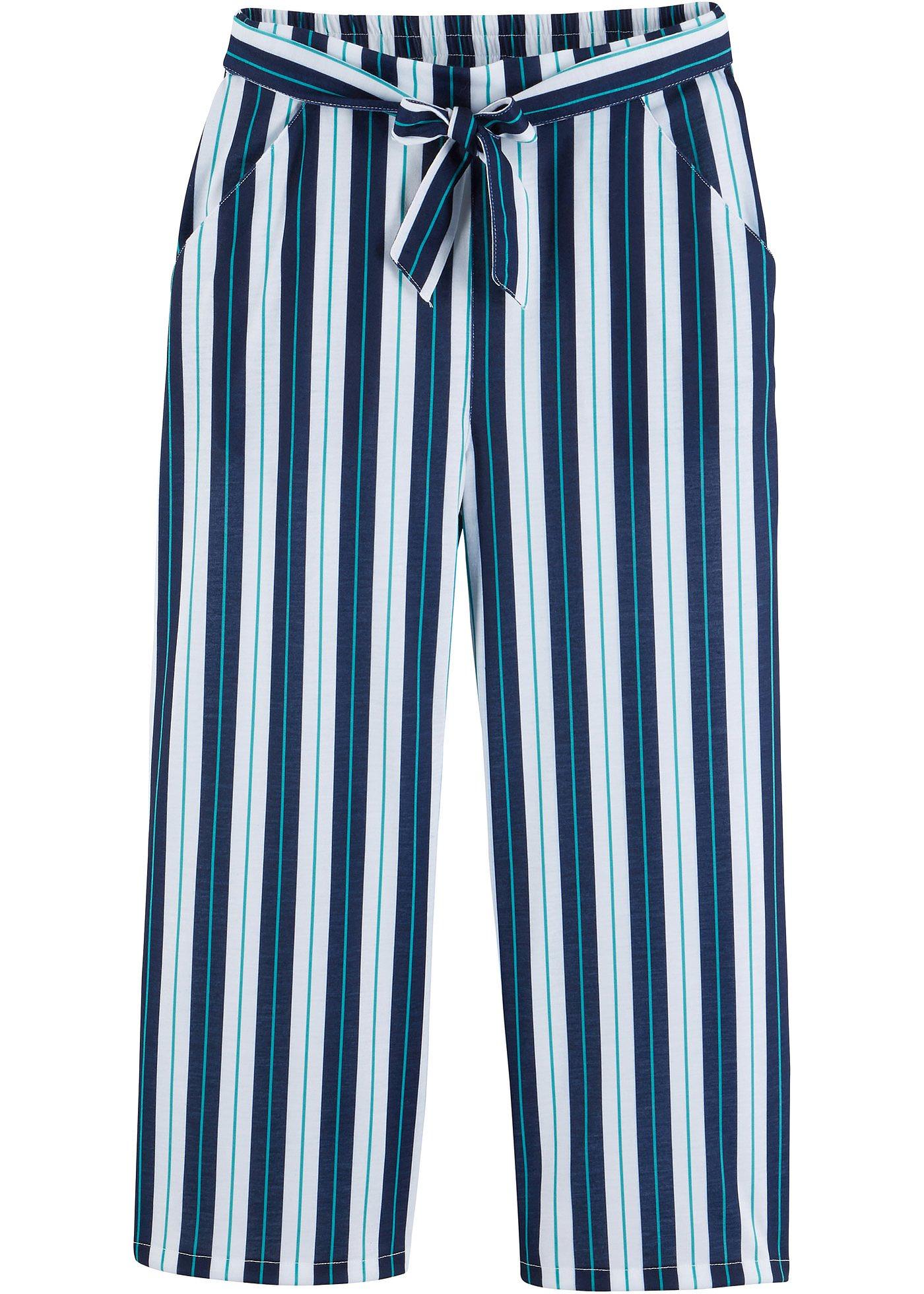 Schöne Hose mit Bindegürtel (96851195) in dunkelblau/weiß