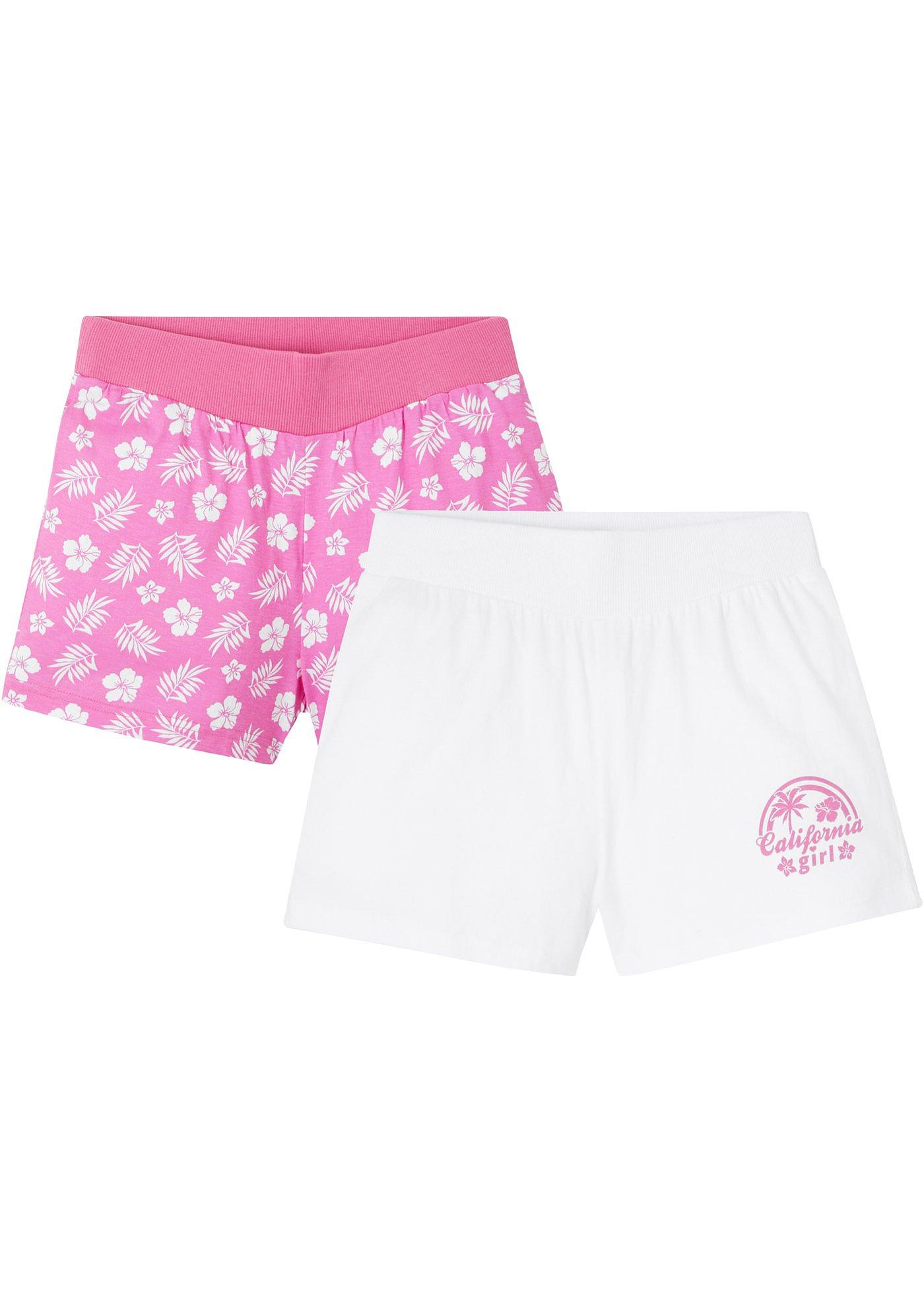 Bequeme Shorts im Set mit Print (92591795) in weiß/hellfuchsia