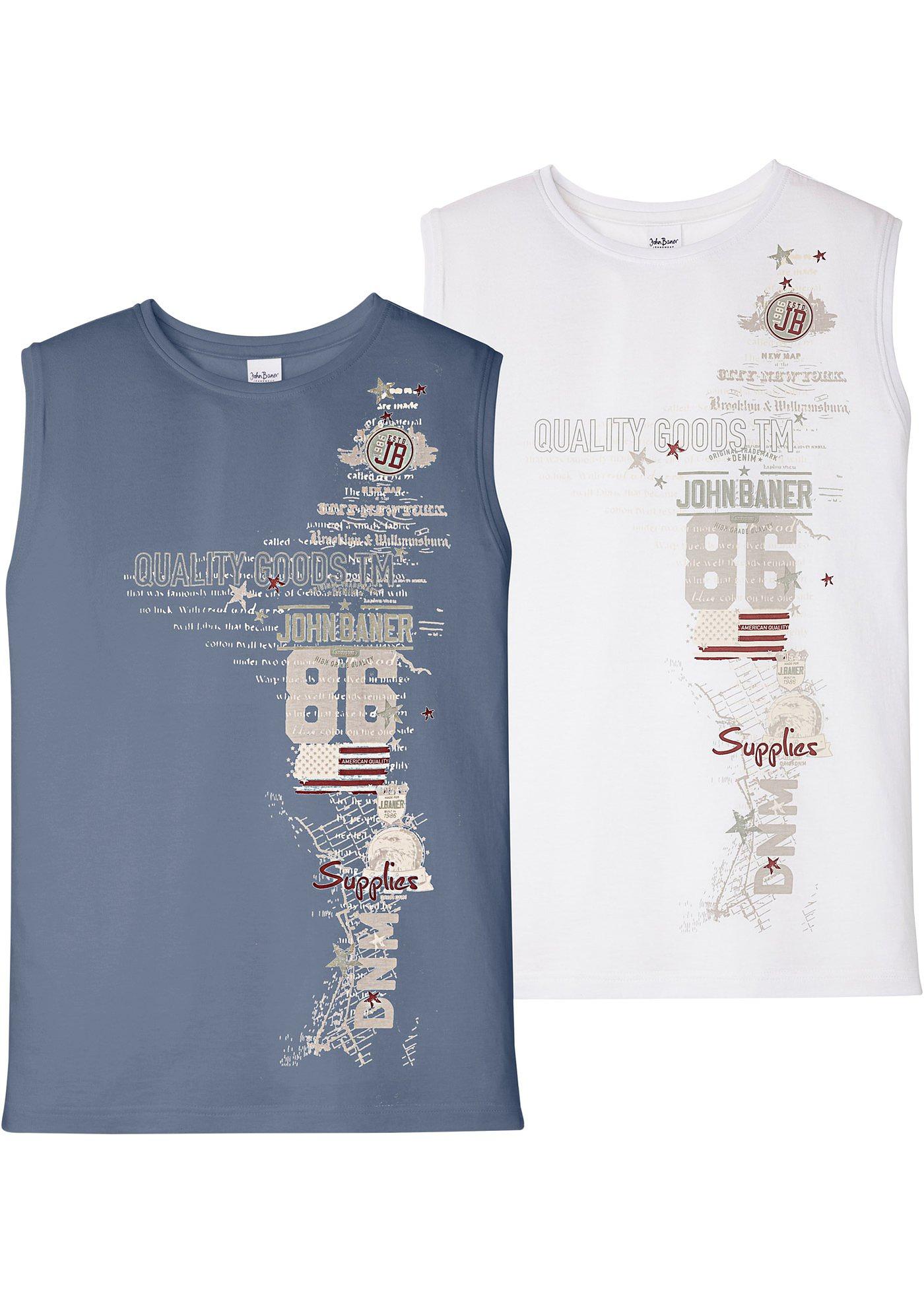 Cooles Muskel-Shirt mit Print im 2er-Pack (91274481) in indigo+weiß