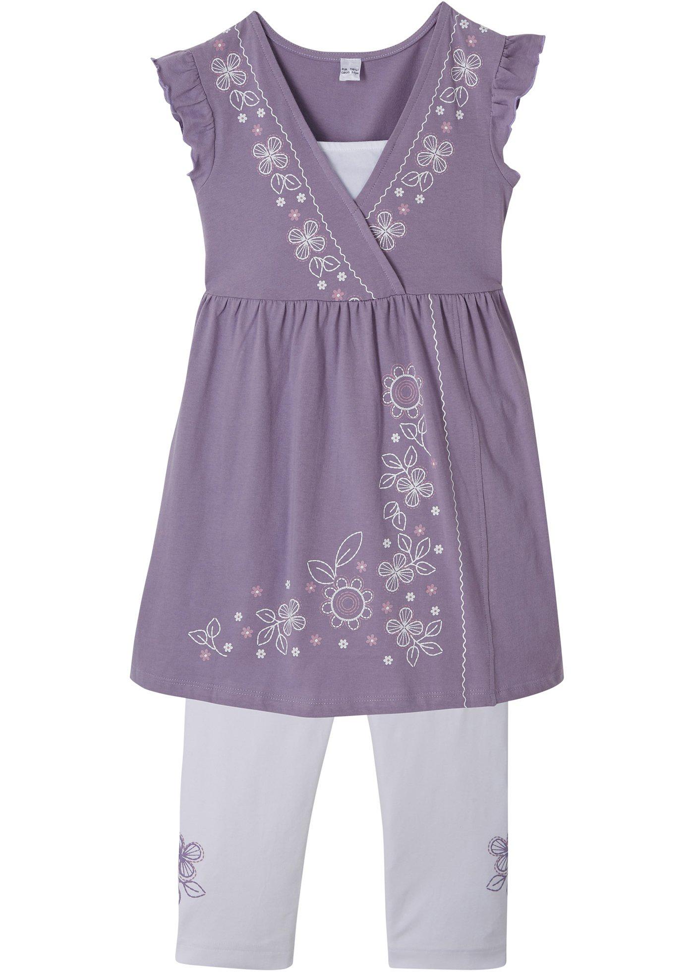Zweiteiliges Set aus einem Wickelkleid und Leggings für Mädchen (92554195) in rauchviolett/weiß
