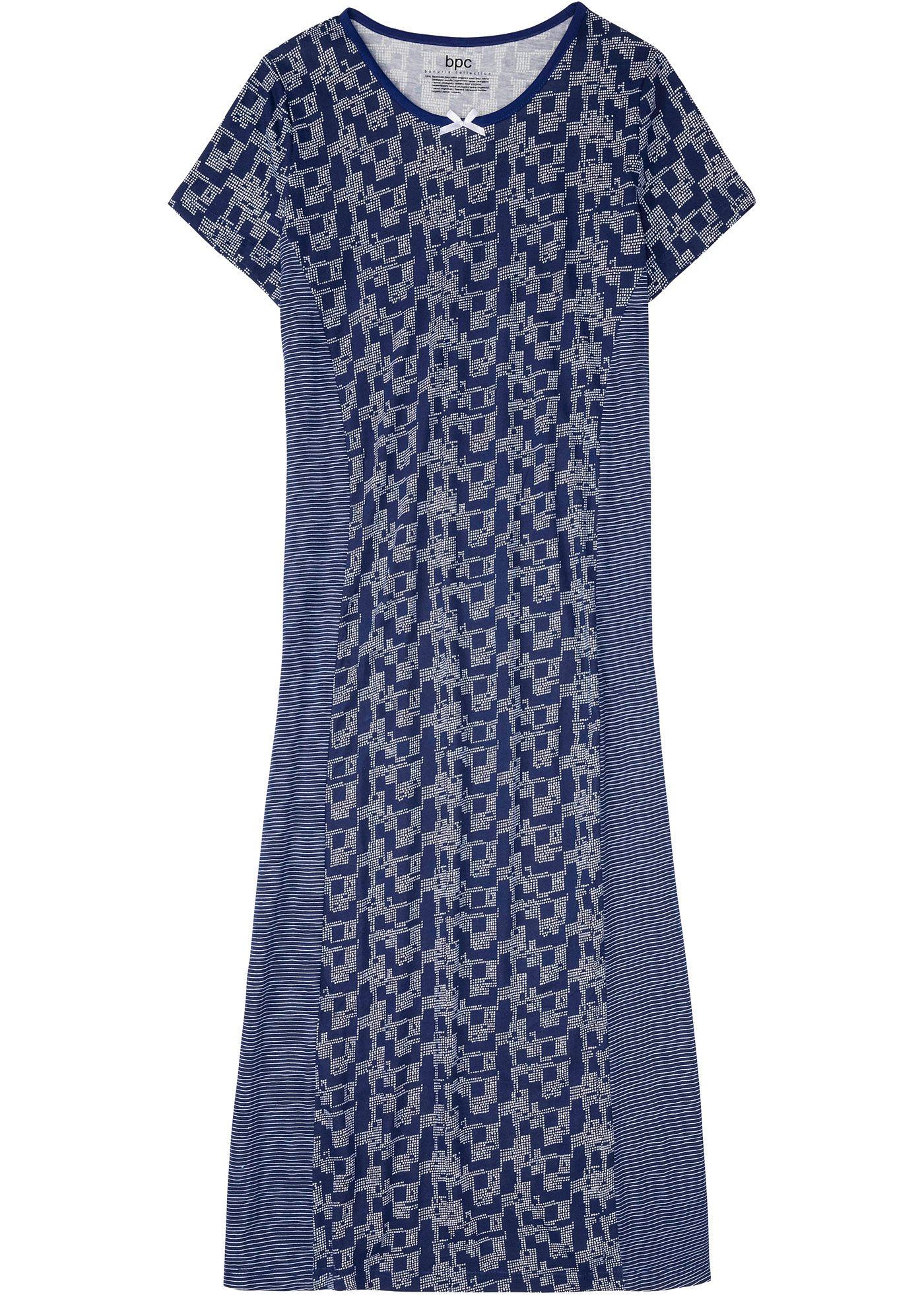 Langes Nachtkleid mit Rundhalsausschnitt (95792495) in mitternachtsblau/wollweiß gemustert