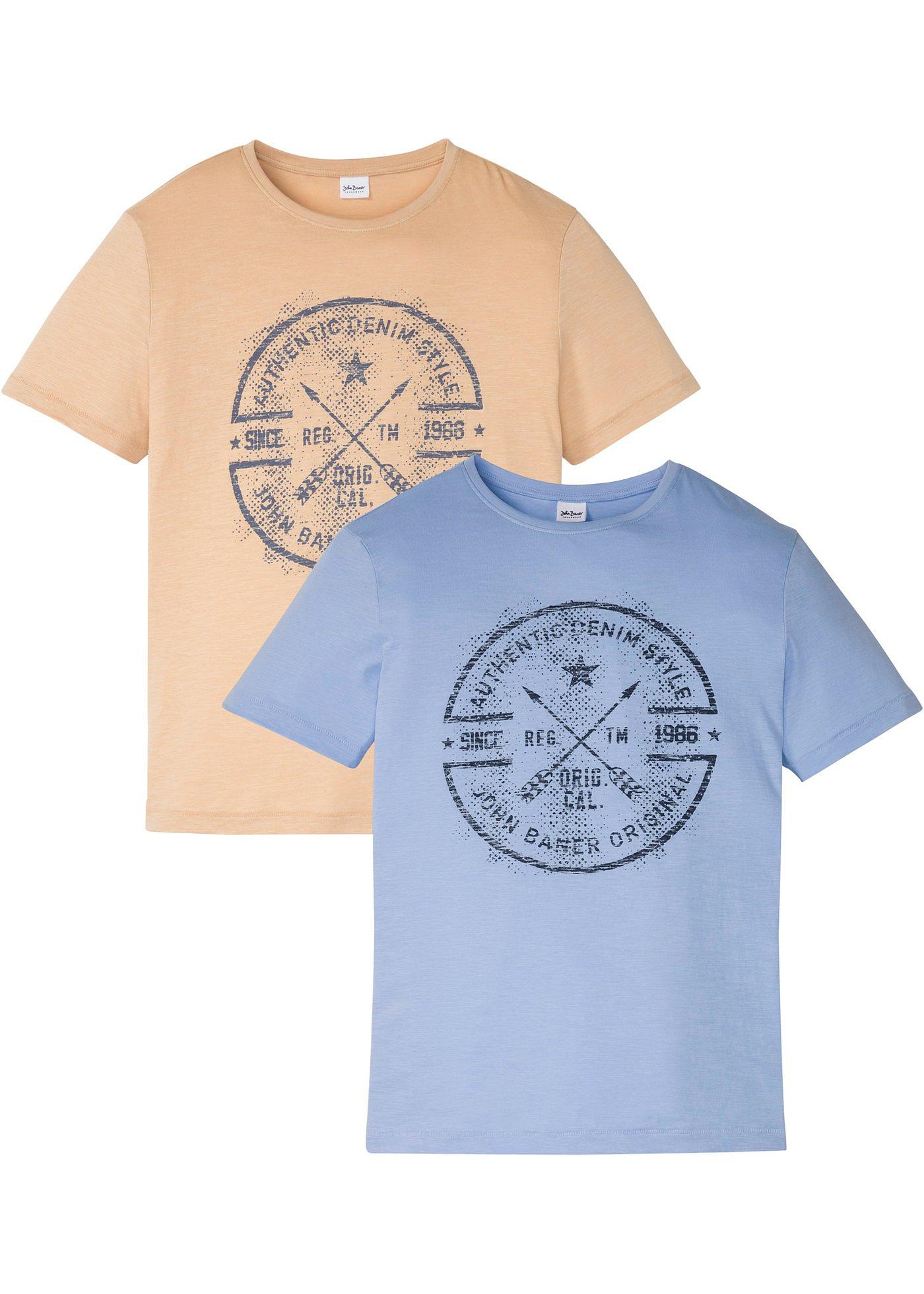 Nachhaltiges T-Shirt aus Bio-Baumwolle 2er-Pack mit Druck (94701381) in perlblau+latte macchiato bedruckt