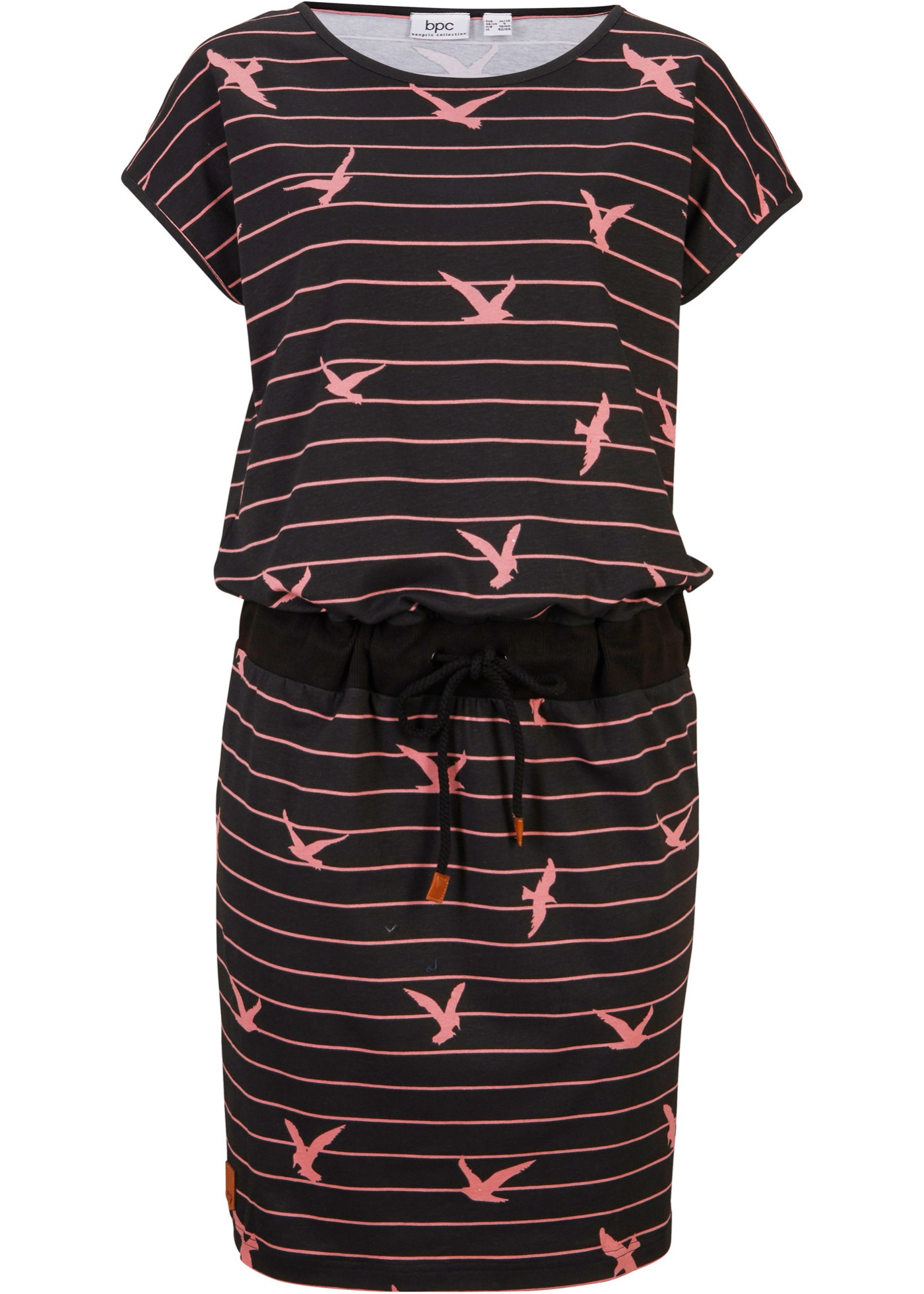 Gemütliches Kleid mit elastischem Bund in der Taille (95779881) in schwarz/rauchrose gestreift