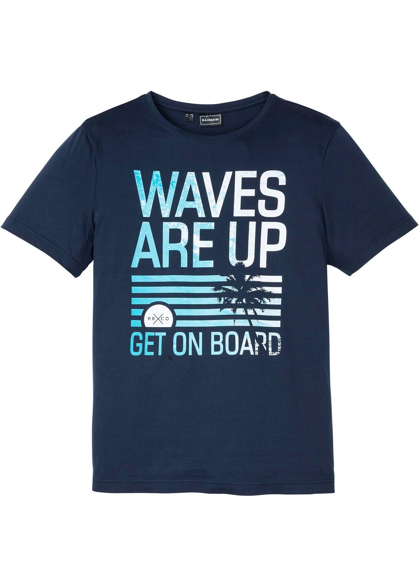 Modernes T-Shirt mit sommerlichem Druck-Motiv auf der Vorderseite. (91599081) in dunkelblau bedruckt