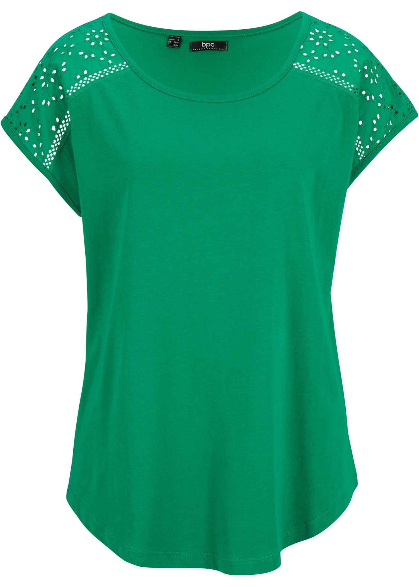 Shirt, Halbarm mit Spitzenseinsatz, locker geschnitten, abgerundeter Saum (93317381) in grün