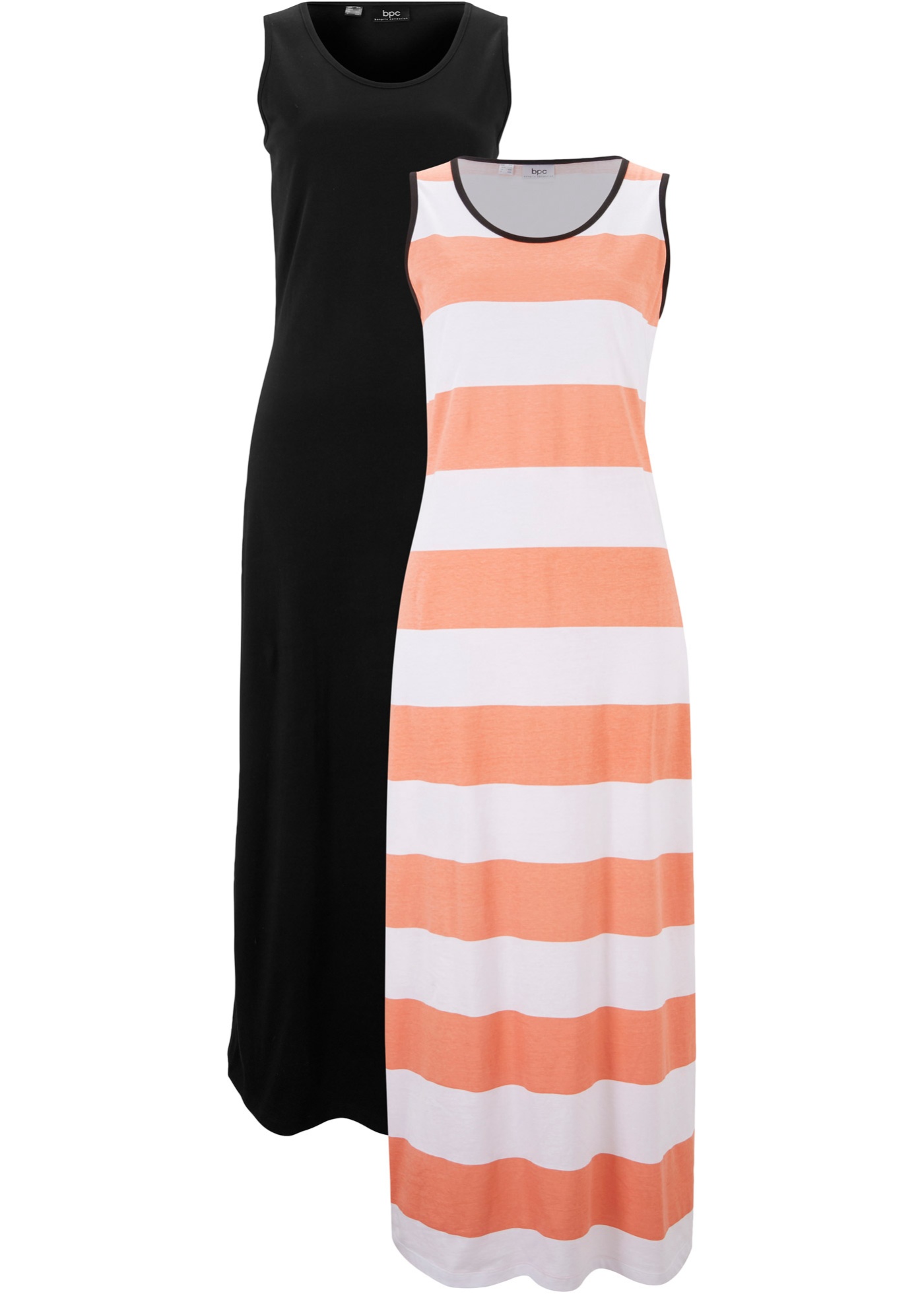 Ärmelloses Jersey-Kleid mit Rundhals-Ausschnitt, Doppelpack (92396595) in lachs/weiß getreift+schwarz uni
