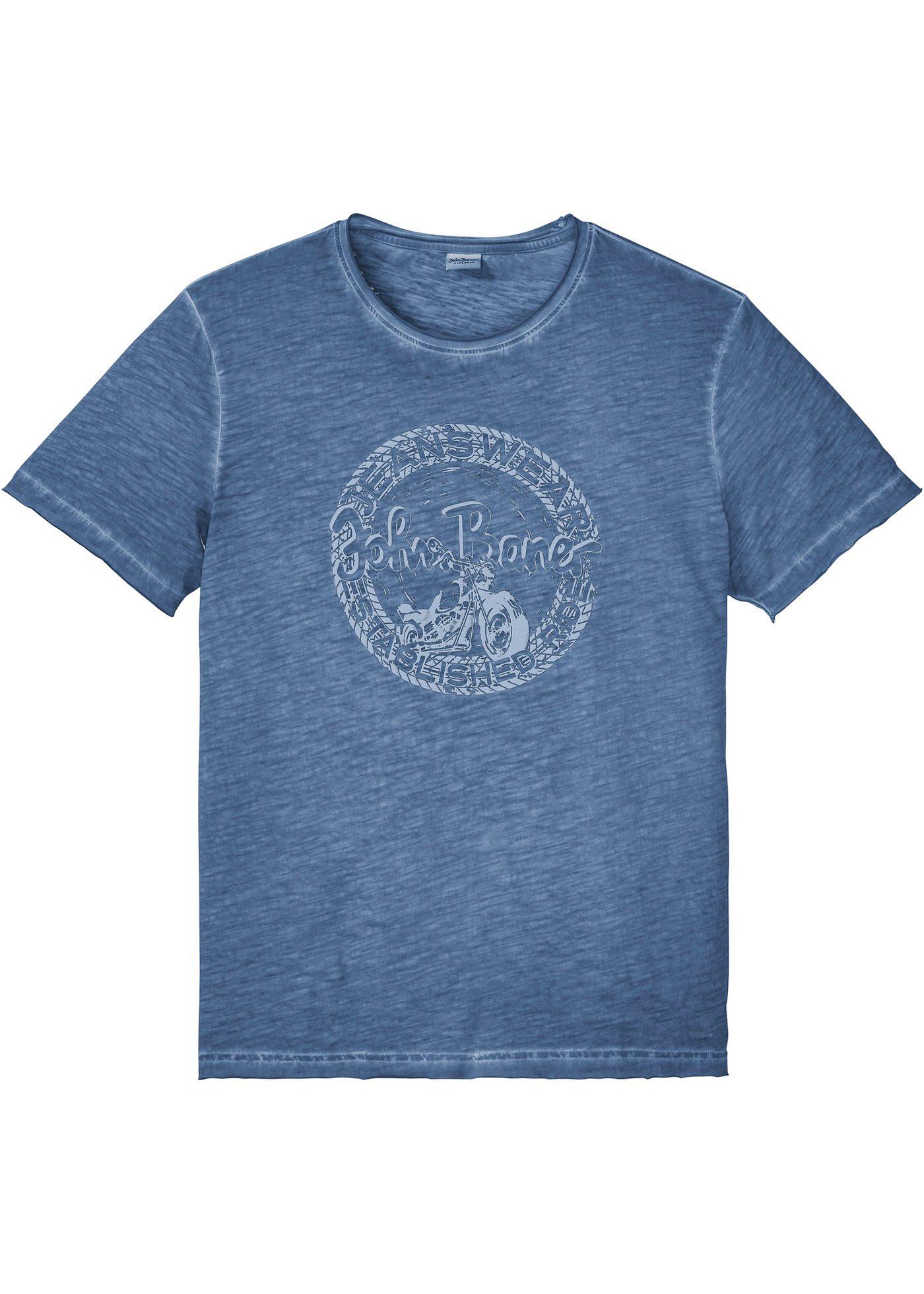 Angesagtes T-Shirt in gewaschener Optik (92813381) in indigo used bedruckt