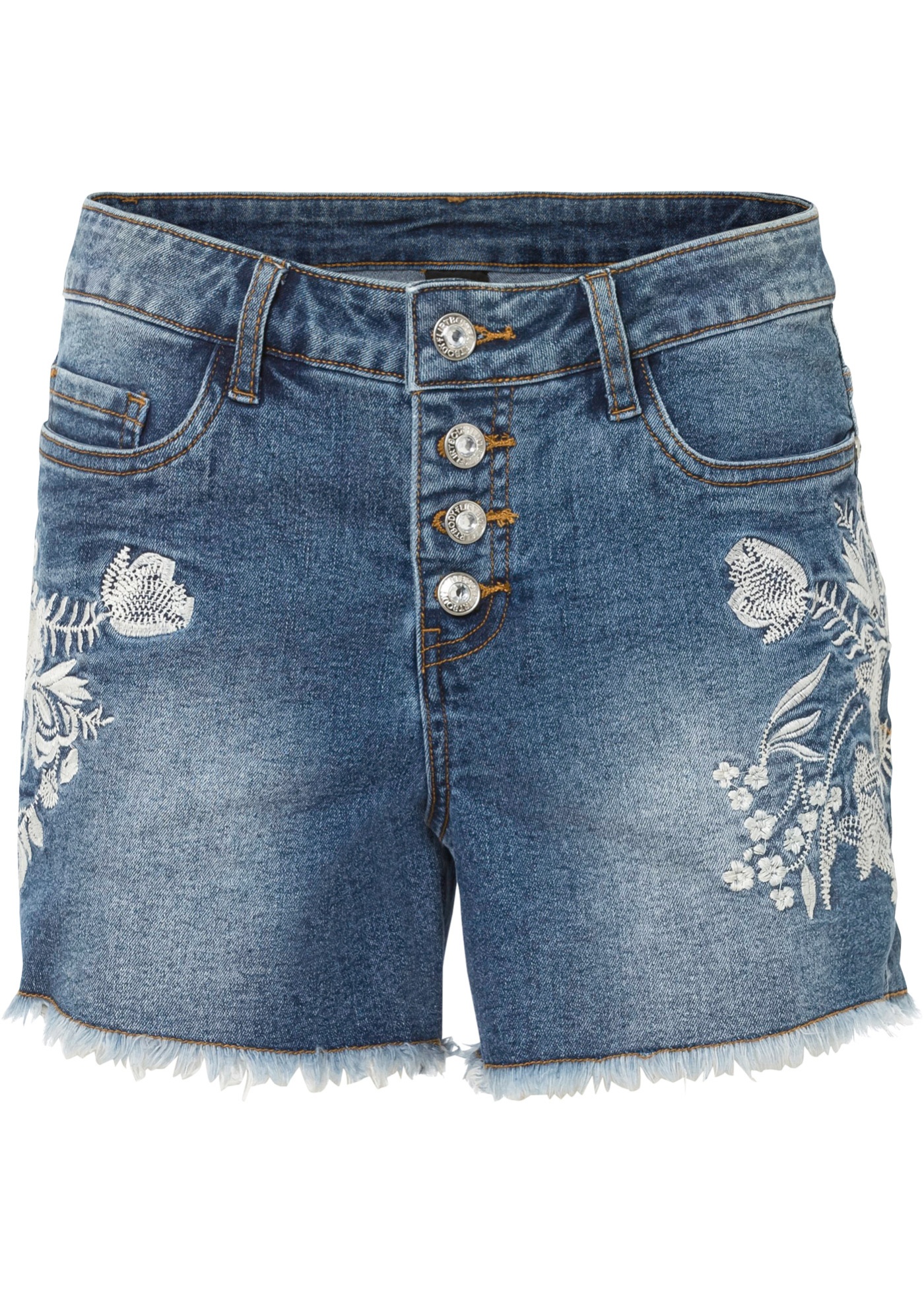 Moderne Jeans-Shorts mit seitlicher Stickerei (90739795) in blau denim