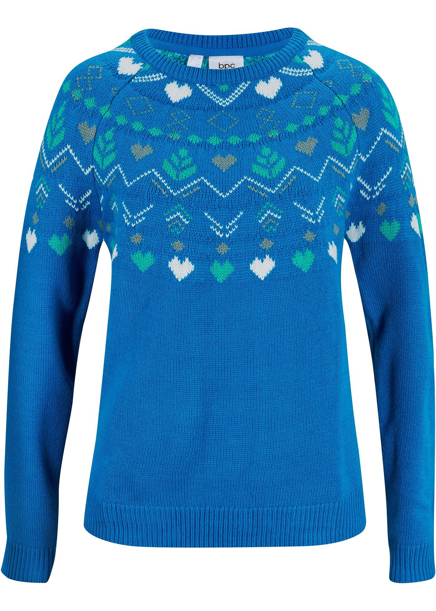 Norweger-Pullover mit Rundhalsausschnitt (95126595) in azurblau/wollweiß norwegermuster