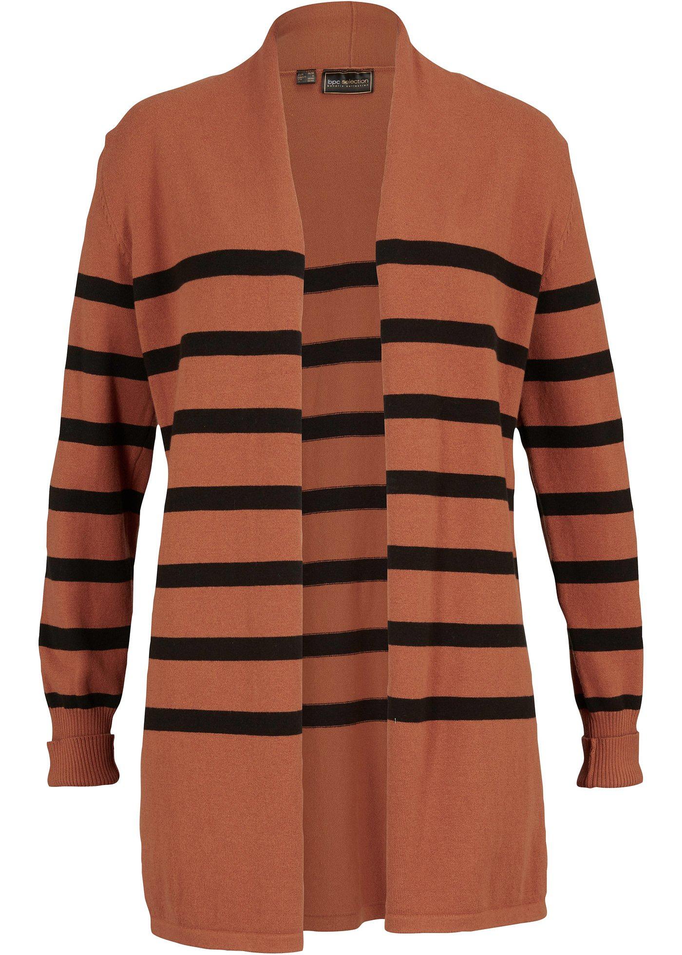 Lange Strickjacke mit Schalkragen (94856195) in kastanienbraun/schwarz