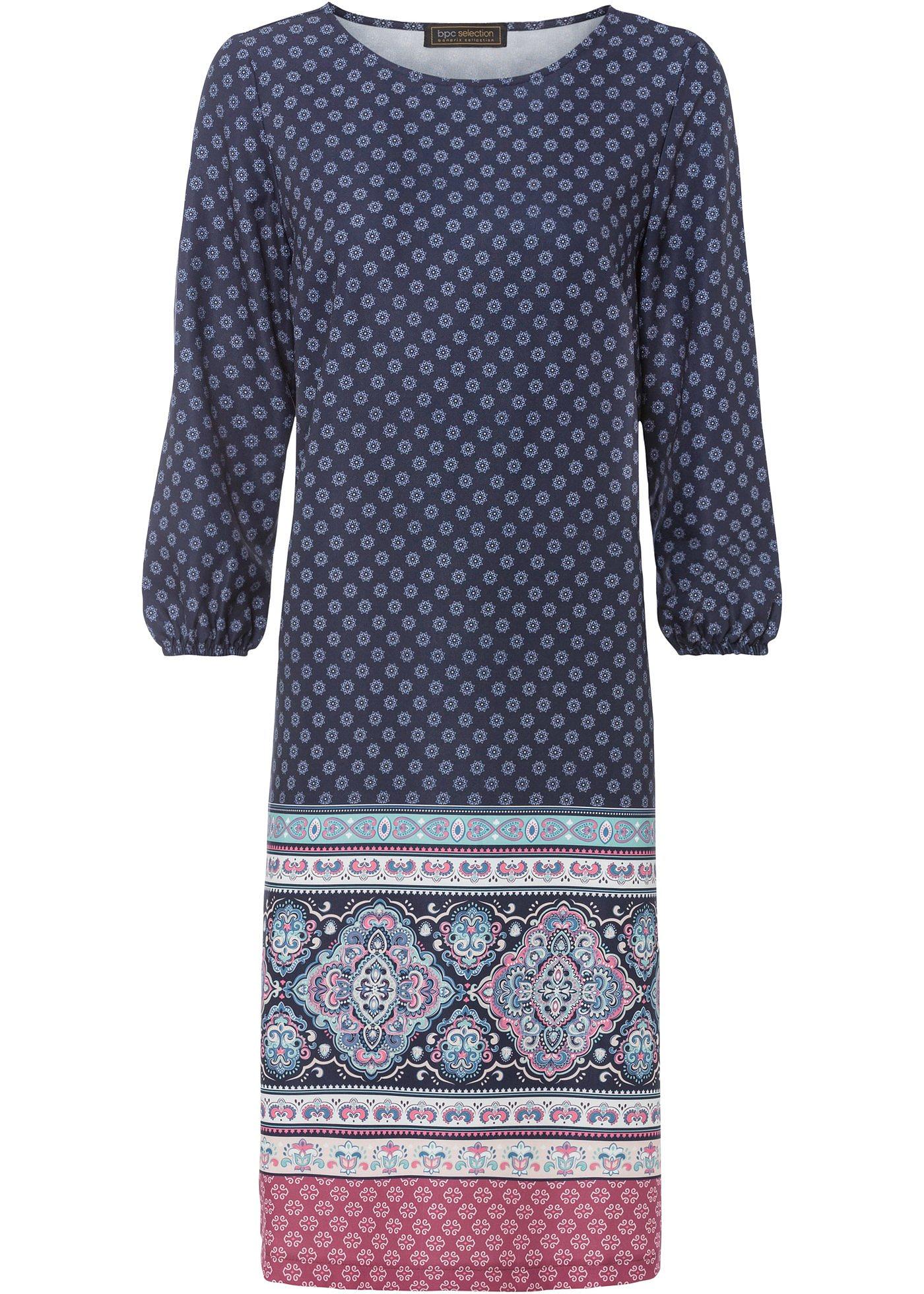Kleid, Langarm (91427881) in dunkelblau / weiß / lila