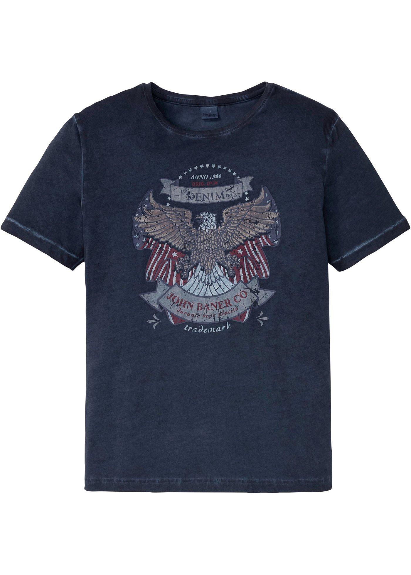 Kerniges T-Shirt in gewaschener Optik mit Print (93600181) in dunkelblau bedruckt