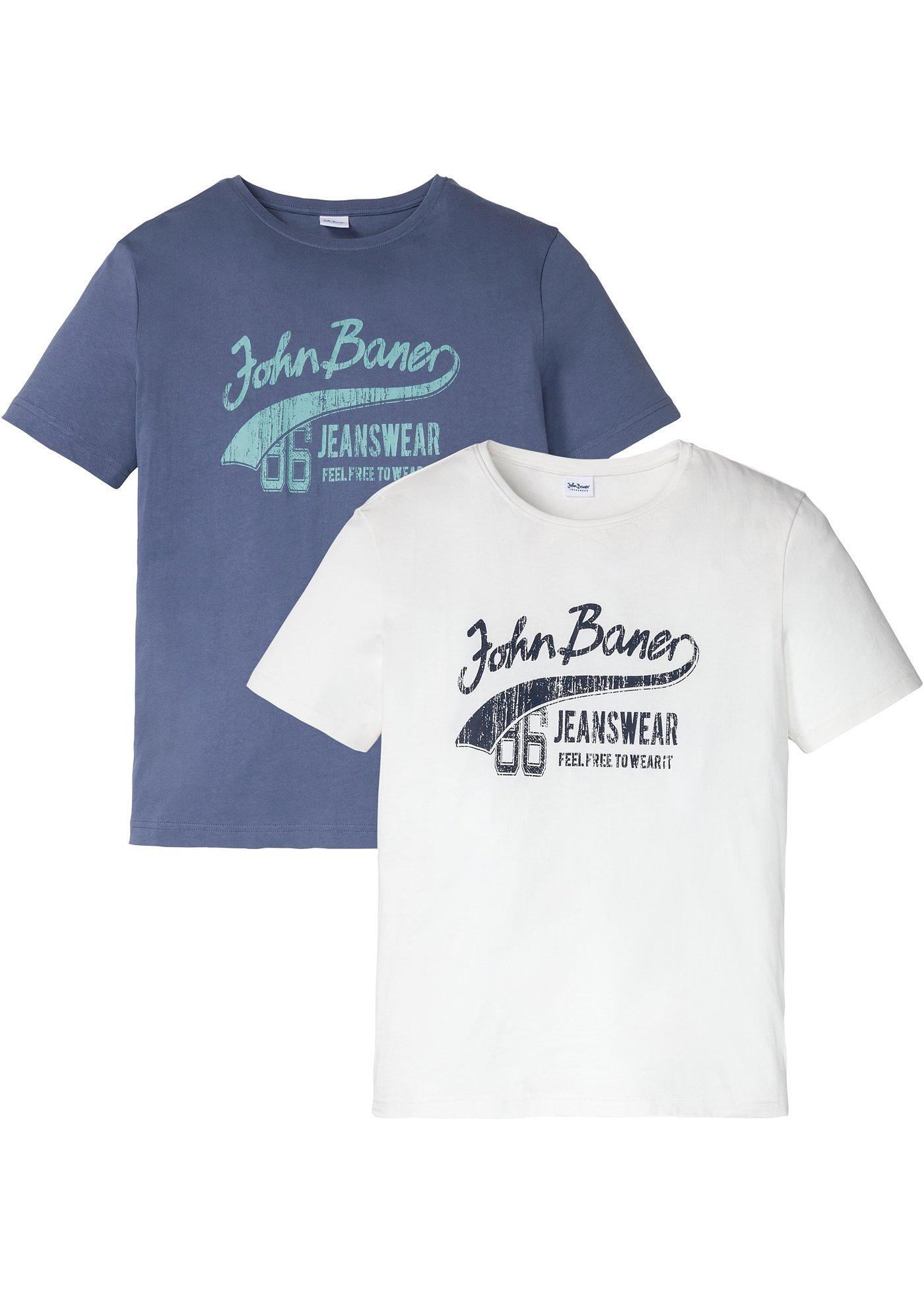 Modisches T-Shirt aus Bio-Baumwolle, 2er Pack (91454181) in indigo+wollweiß bedruckt