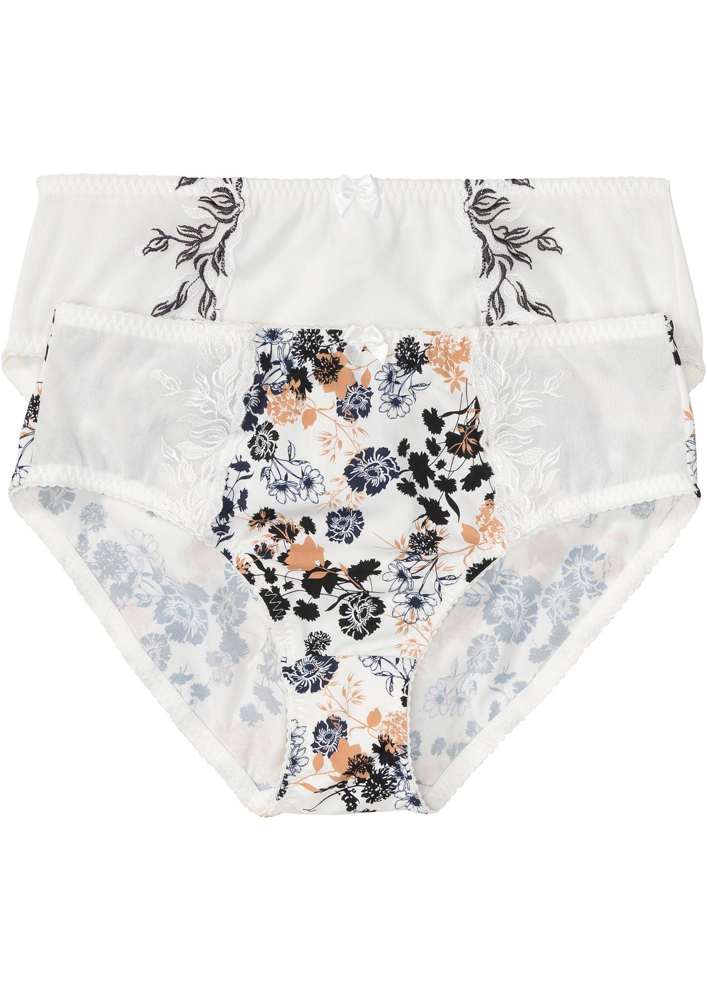 femininer Slip mit floralem Druck (93540595) in wollweiß bedruckt+wollweiß/dunkelblau