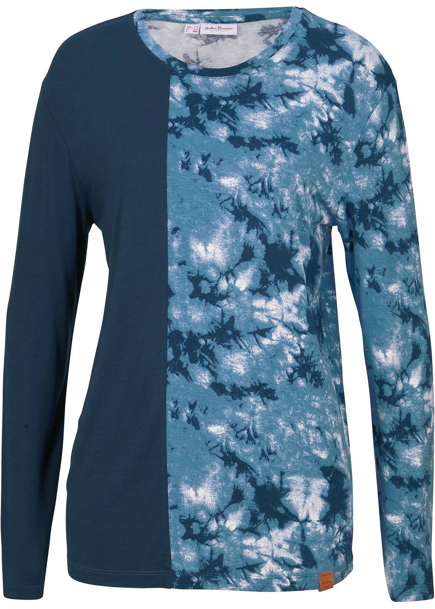Langarmshirt in Batik-Look (93121481) in dunkelblau / jeansblau bedruckt