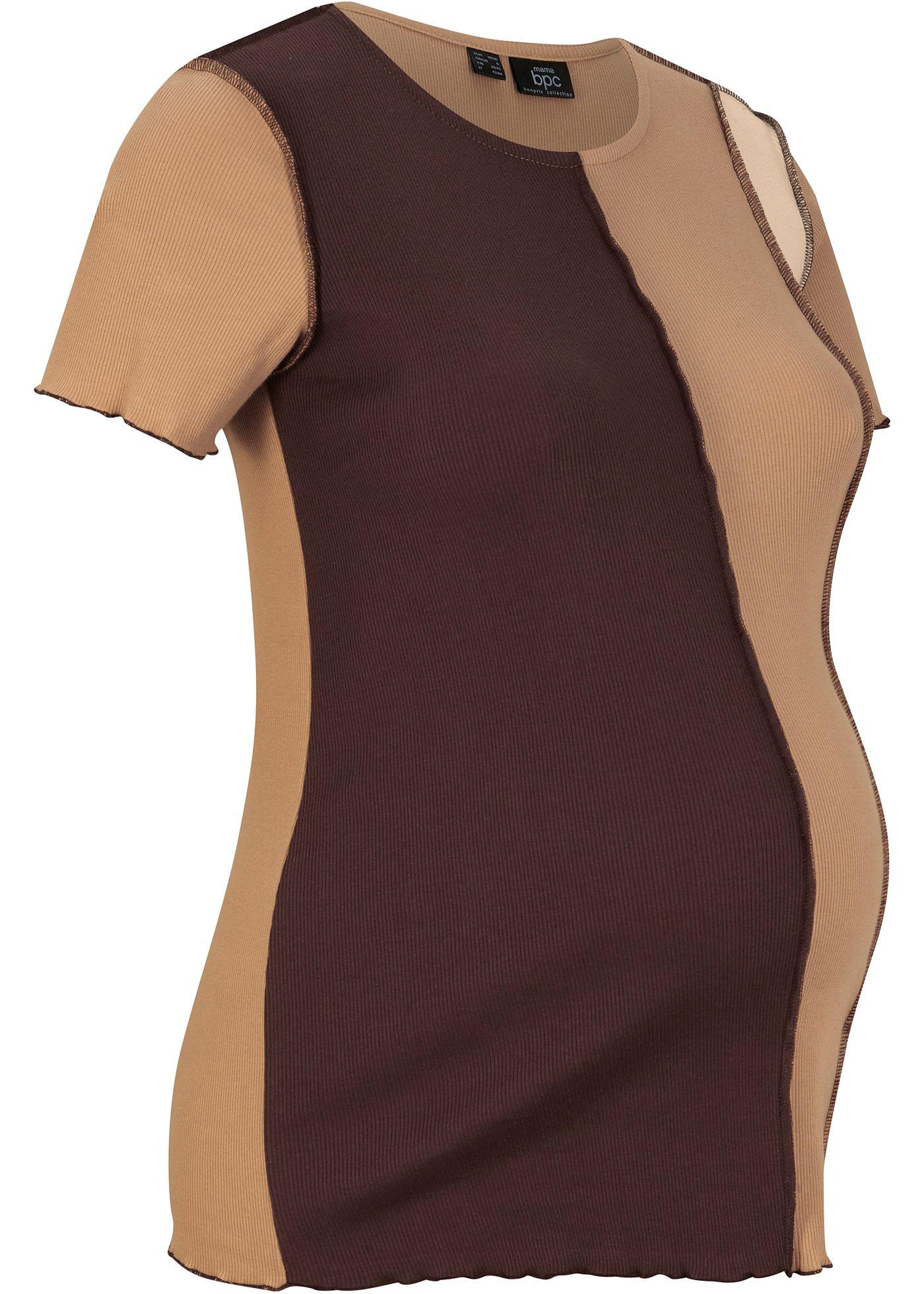 Ripp-Umstandsshirt im Patchwork-Style (93622281) in cappuccino / beige / braun