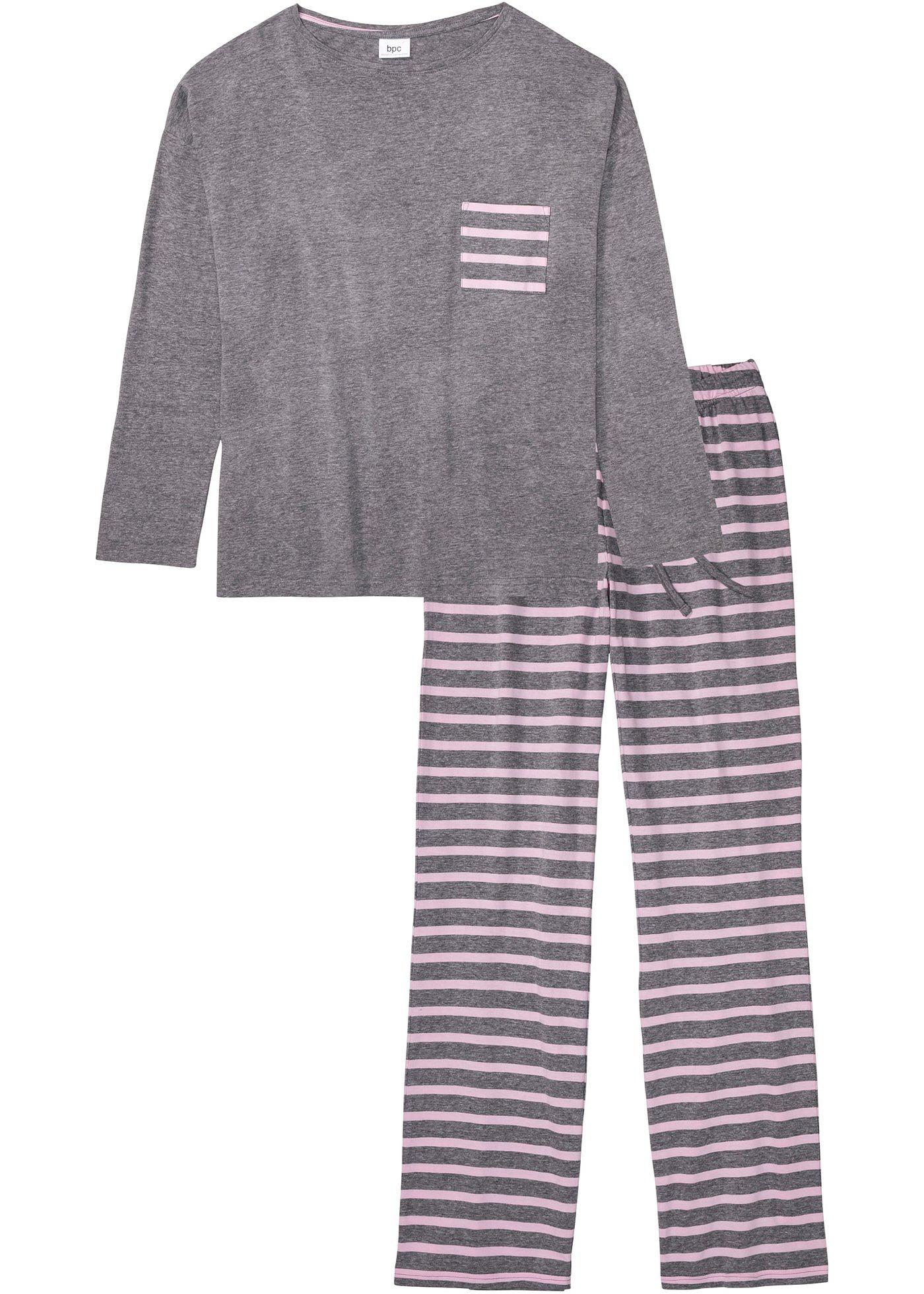 Lässiger Schlafanzug mit oversized Shirt (95114095) in grau meliert / kristallrosa gestreift