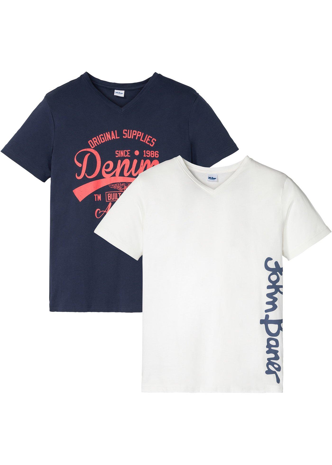 Modische V-T-Shirts mit Print (95711281) in dunkelblau + wollweiß bedruckt