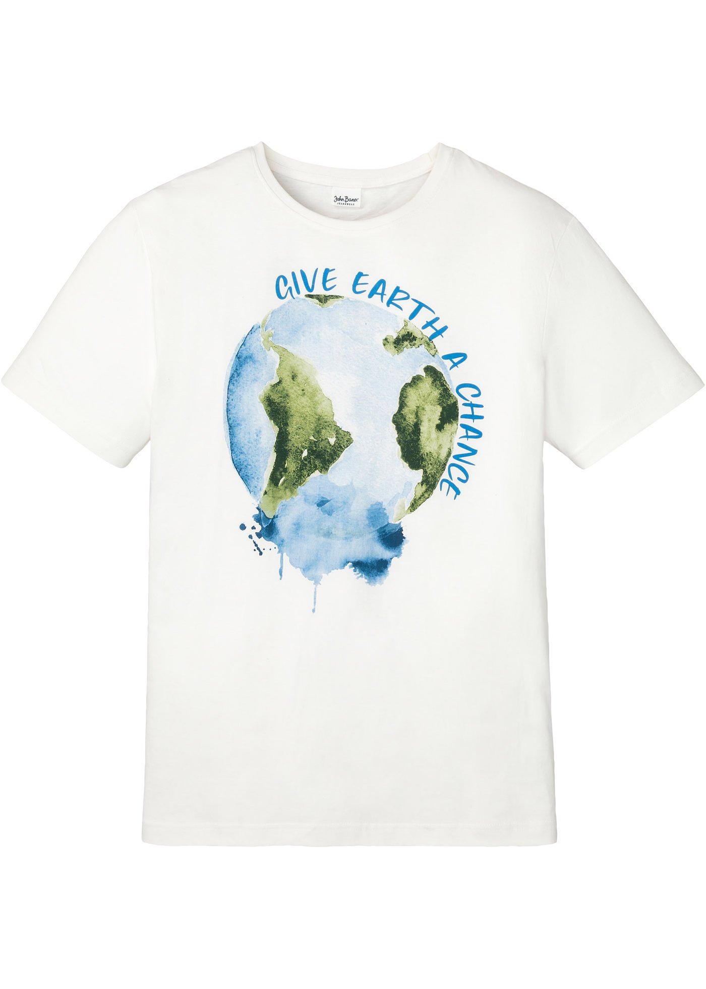 Rundhals-T-Shirt mit großem Druck (95710881) in wollweiß bedruckt