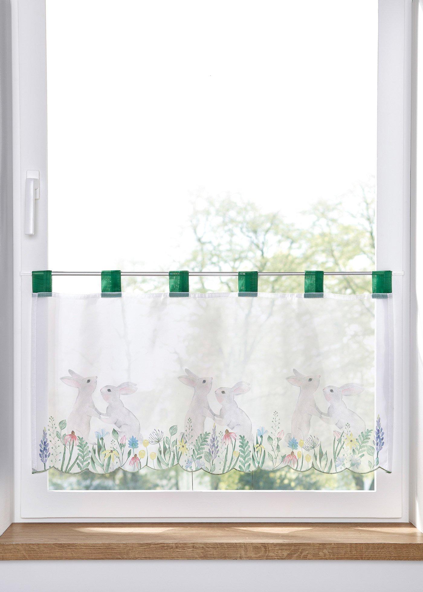 Verspielte Hase auf zartem Gewebe. (94719795) in weiss/bunt