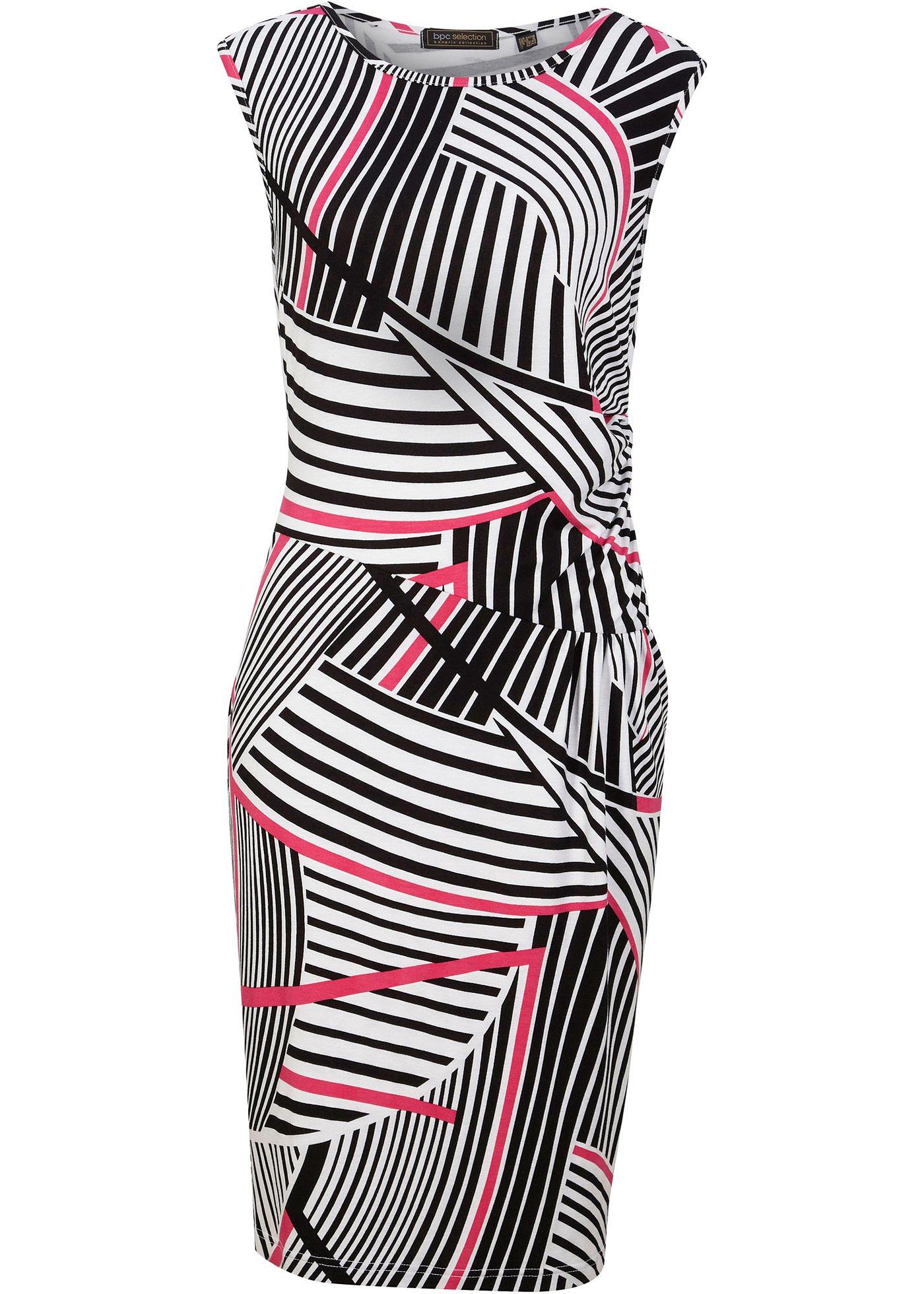 Modernes Kleid mit seitlicher Raffung (91008495) in schwarz / weiß / pinklady