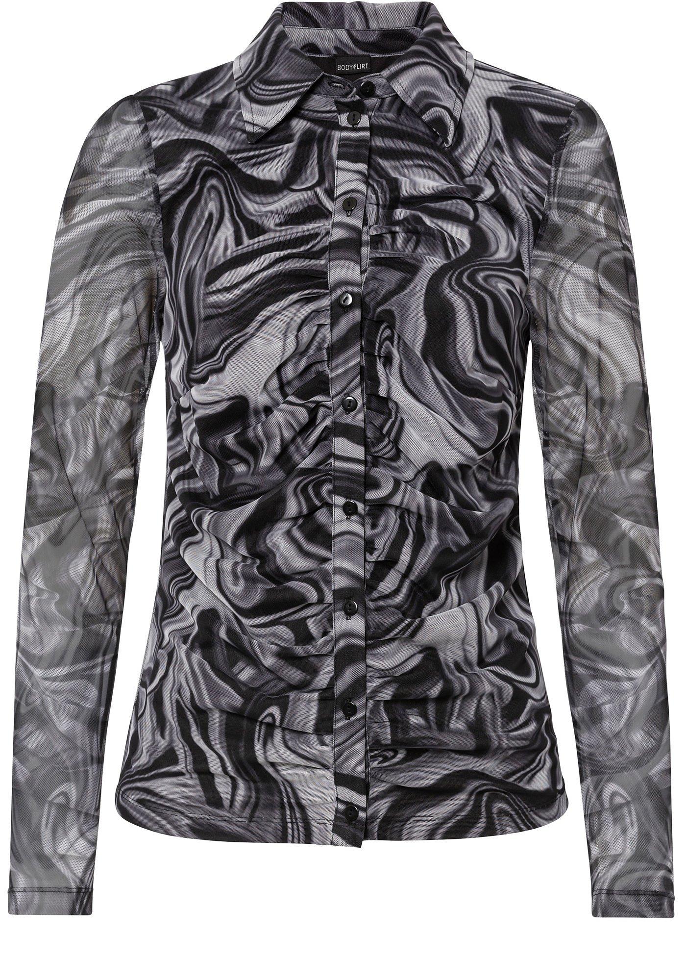 Feminine Shirtbluse mit transparenten Ärmeln. (97352795) in schwarz/weiss bedruckt
