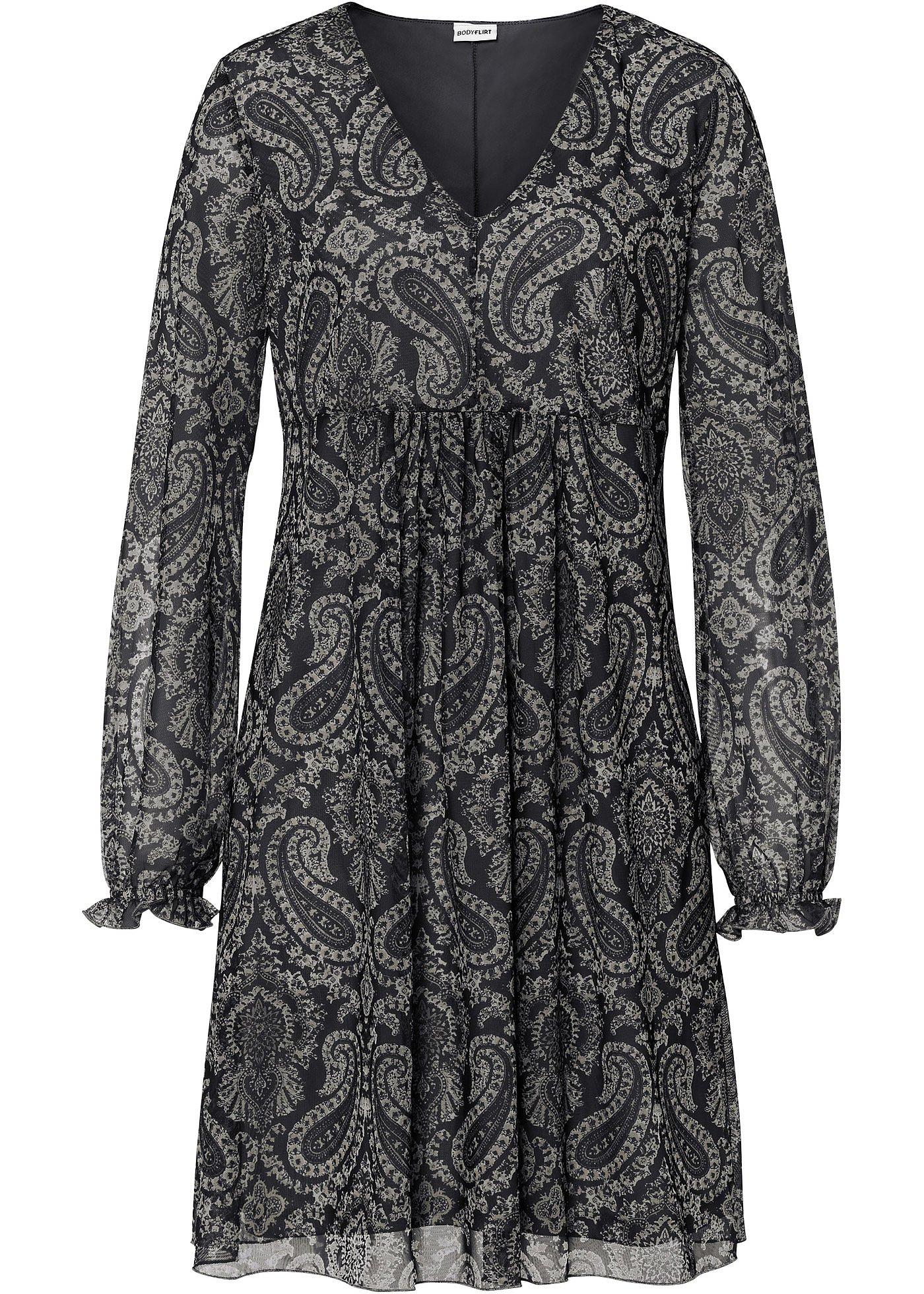 Figurumspielendes Tunik-Kleid mit V-Ausschnitt. (97776395) in schwarz paisley