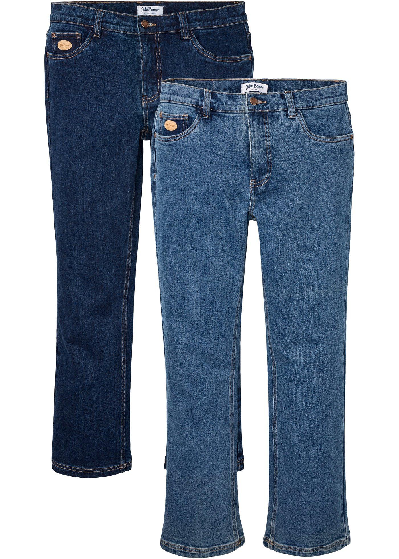 Schlichte Regular Fit Stretch-Jeans, Bootcut (2er Pack) (95660481) in blau denim + dunkelblau denim
