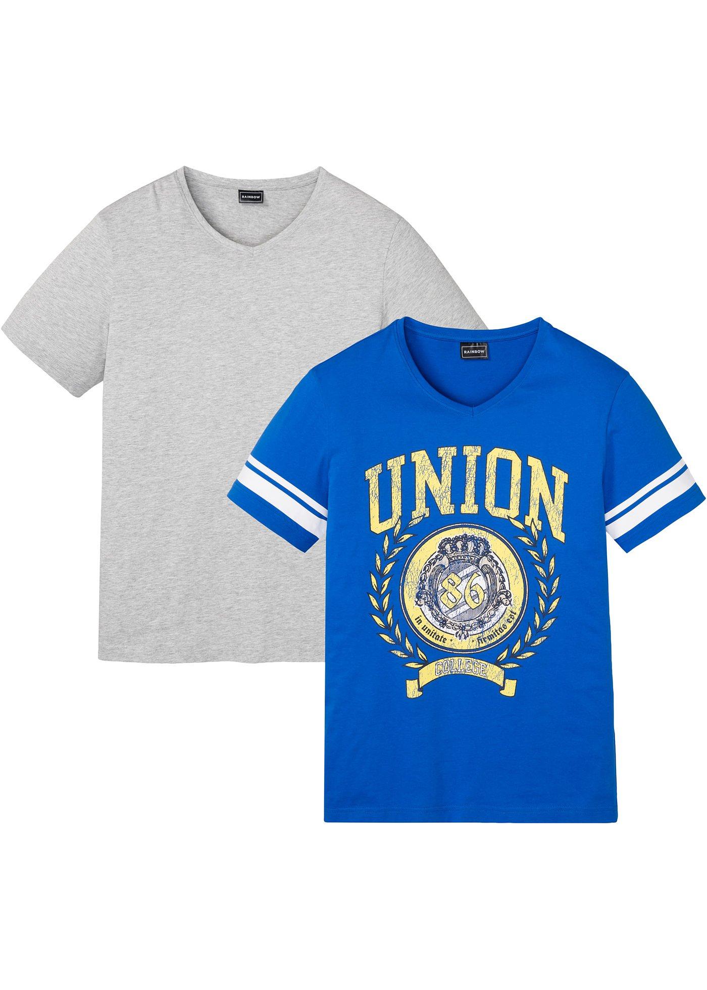 Modernes T-Shirt im günstigen Doppelpack. (95237481) in hellgrau meliert+azurblau bedruckt