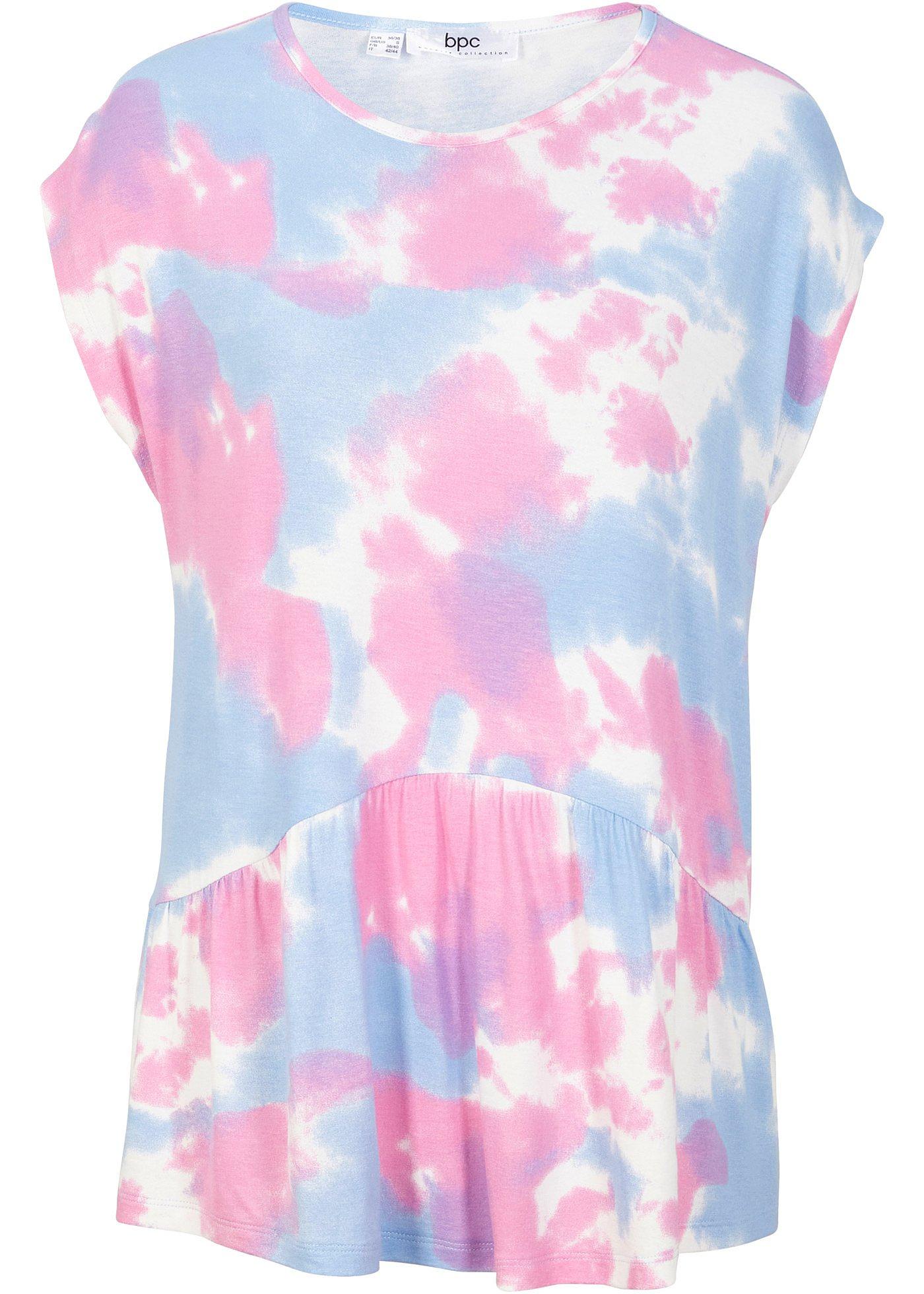 Sommerliches Shirt mit Volant und Wasserfarben-Muster (95594281) in kristallrosa / rosapink gemasert