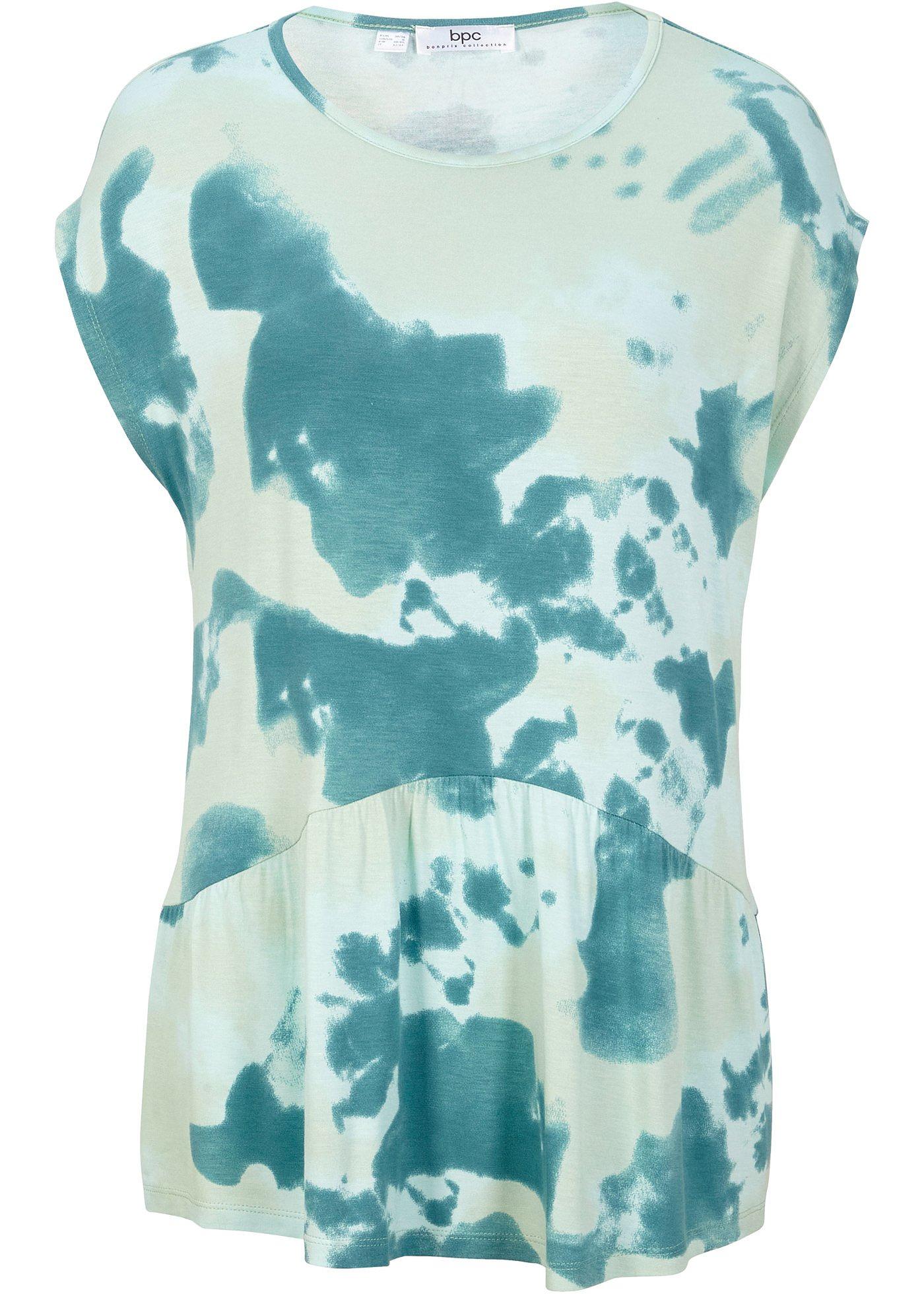 Sommerliches Shirt mit Volant und Wasserfarben-Muster (95594081) in softgrün / kiefergrün gemasert