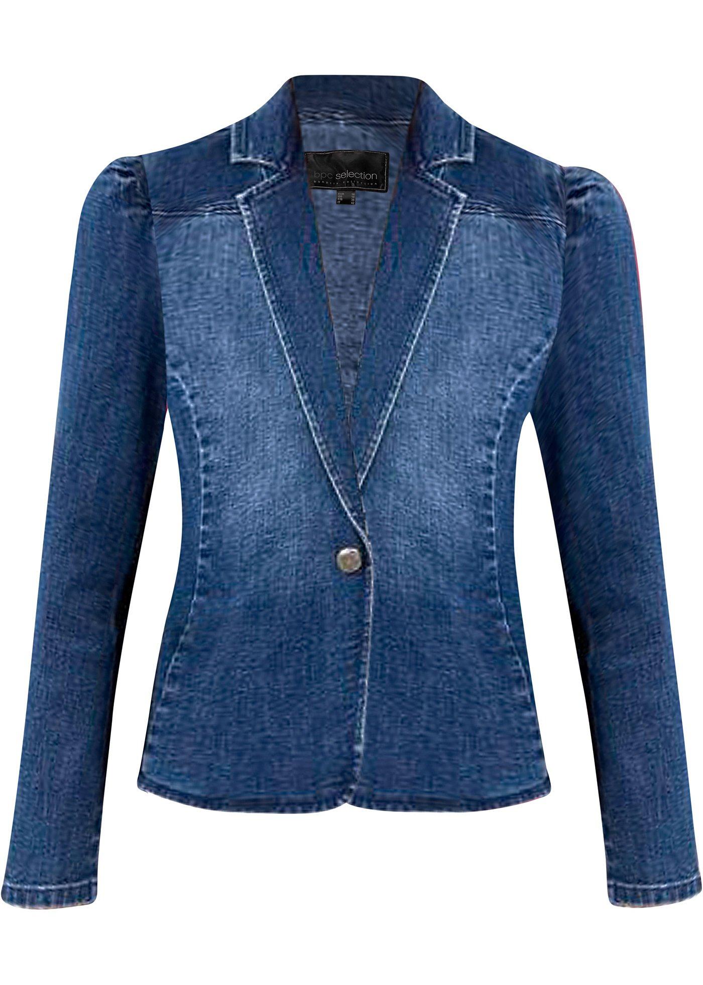 Moderne Jeansjacke mit Rüschen am Ärmel. (95292295) in blau denim