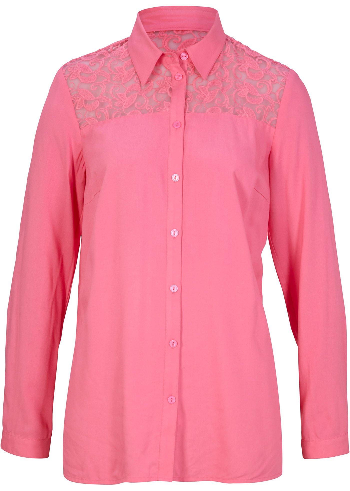 Bequem geschnitte Spitzenbluse (90566981) in flamingopink