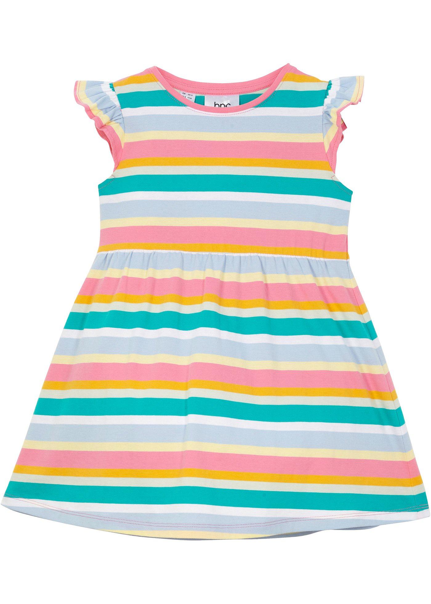 Tolles Kleid mit Streifen (95742081) in flamingopink / hellgelb / smaragd