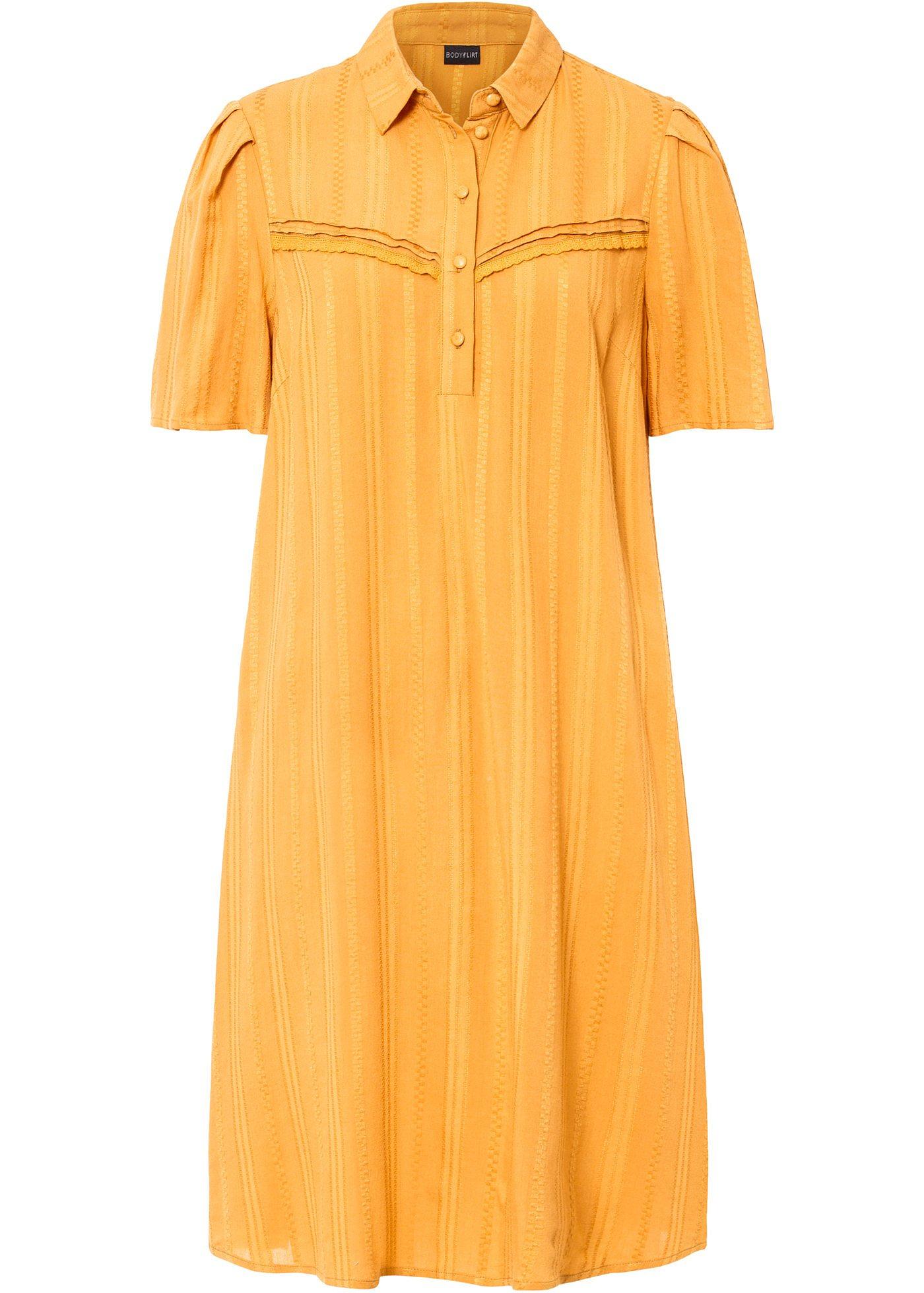 Figurumspielendes Hemdblusenkleid mit Knopfleiste vorne. (95715581) in goldgelb