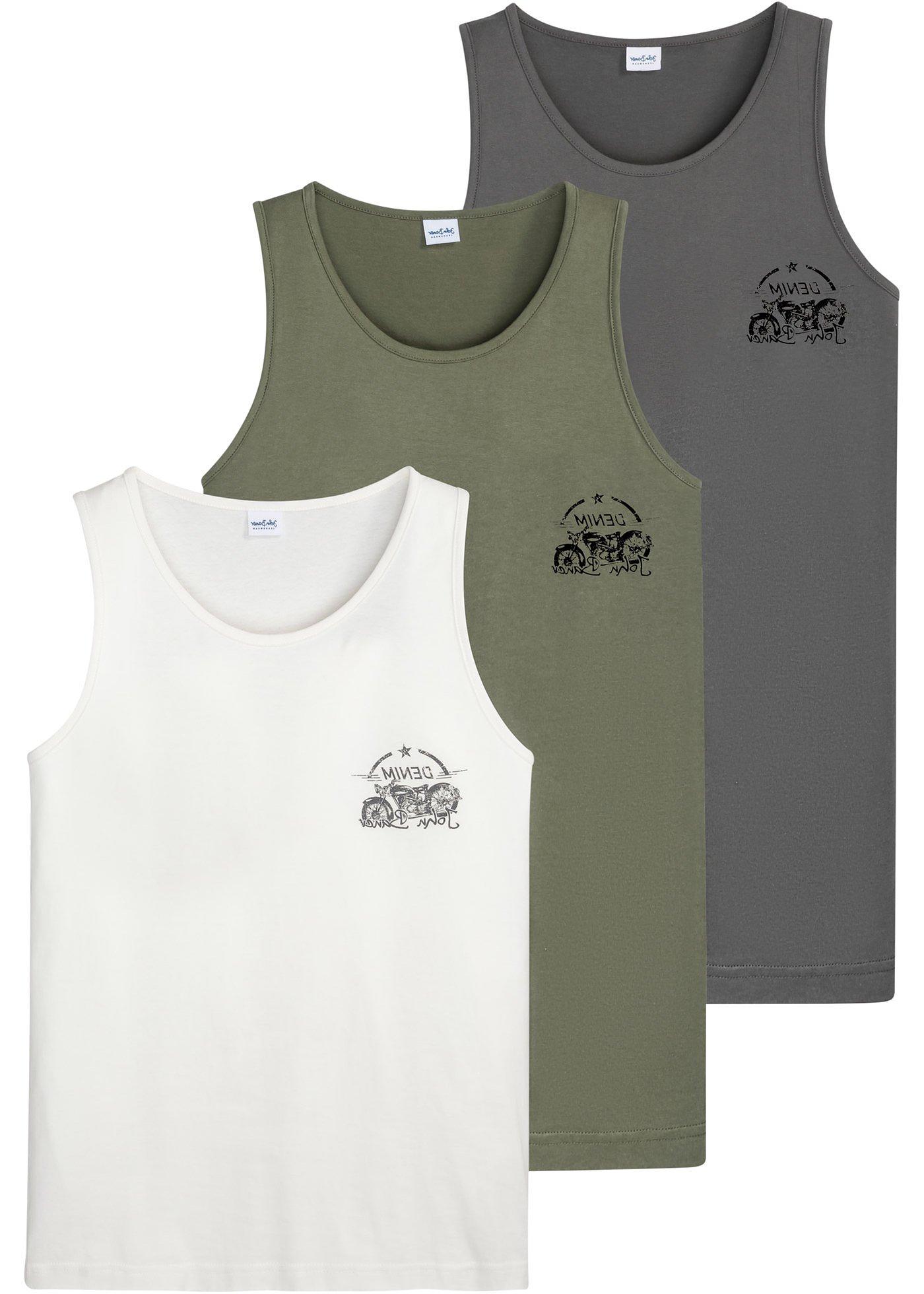 Tanktop mit kleinem Druck, 3er Pack (93900981) in oliv + schiefergrau + wollweiß