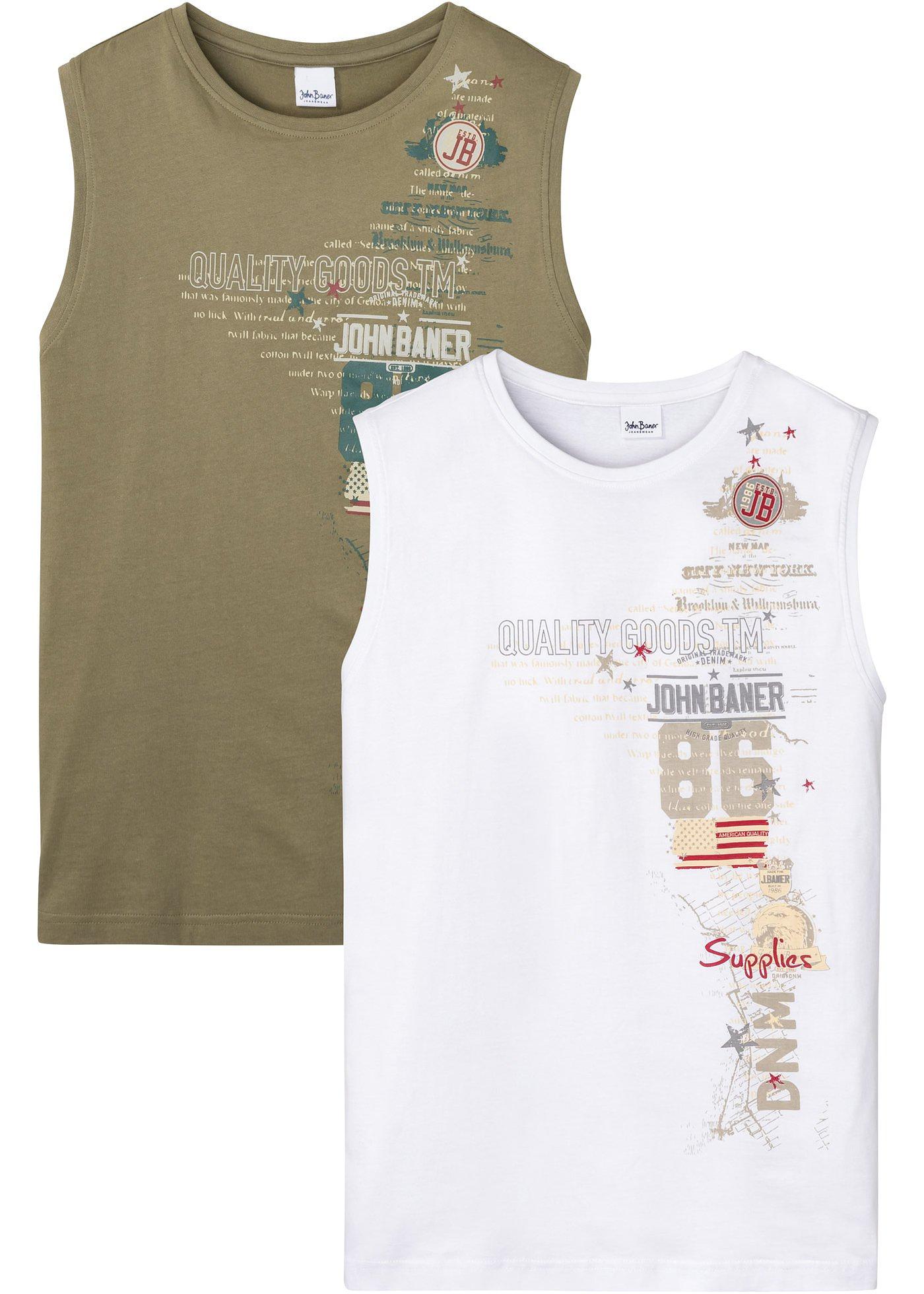 Cooles Muskel-Shirt mit Print im 2er-Pack (93899781) in oliv + weiß