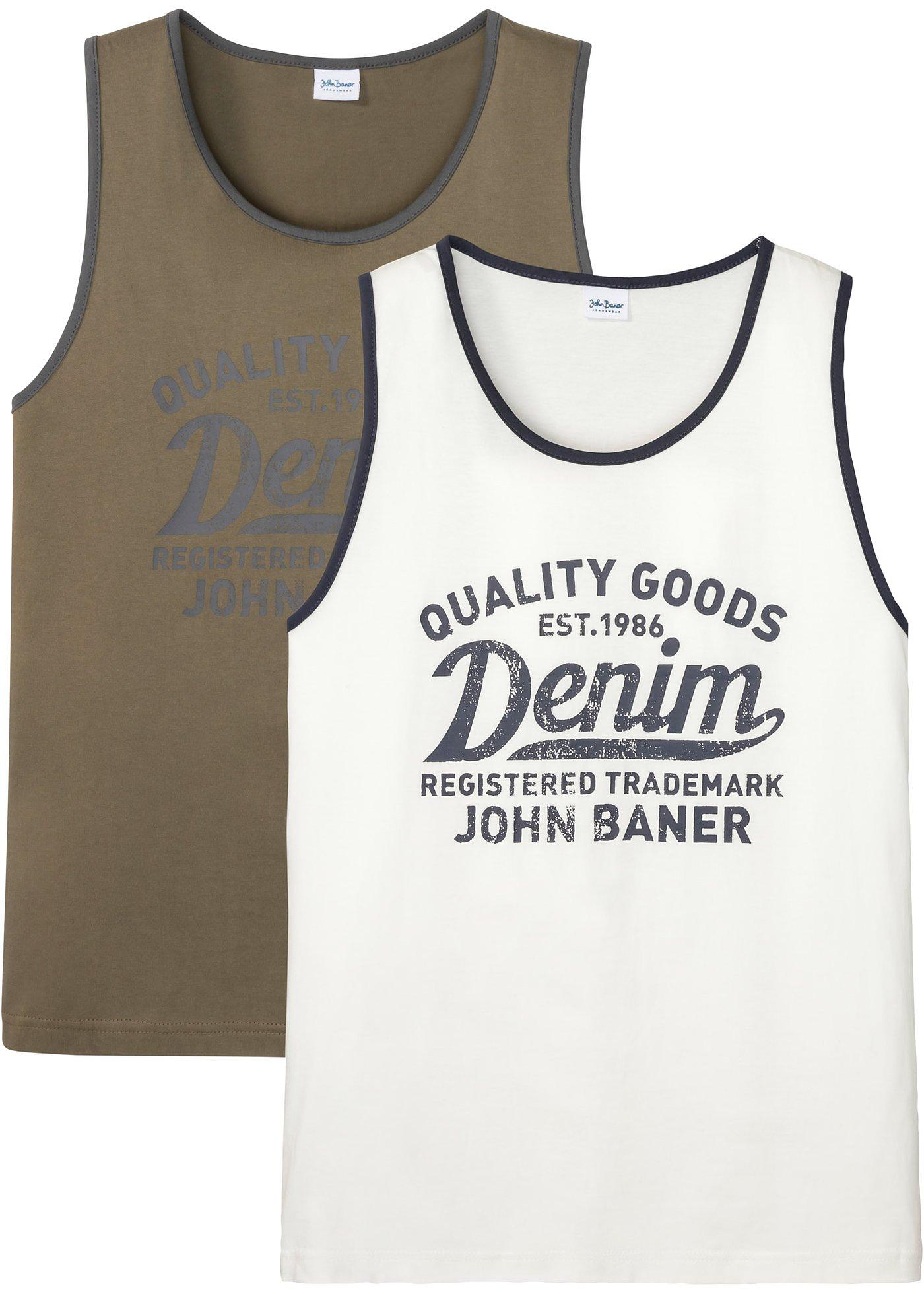Sportliches Tanktop im praktischen 2er-Pack (93883481) in dunkeloliv + wollweiß bedruckt