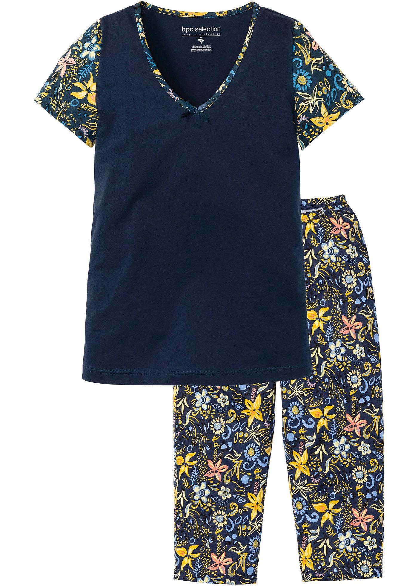 Capri Pyjama mit kurzen Ärmeln aus reiner Baumwolle