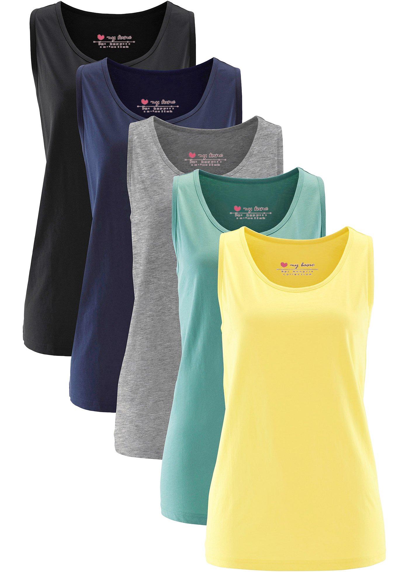 Bequemes Long-Top in Single Jersey (90443081) in helllimone+salbeigrün+mitternachtsblau+hellgrau meliert+schwarz