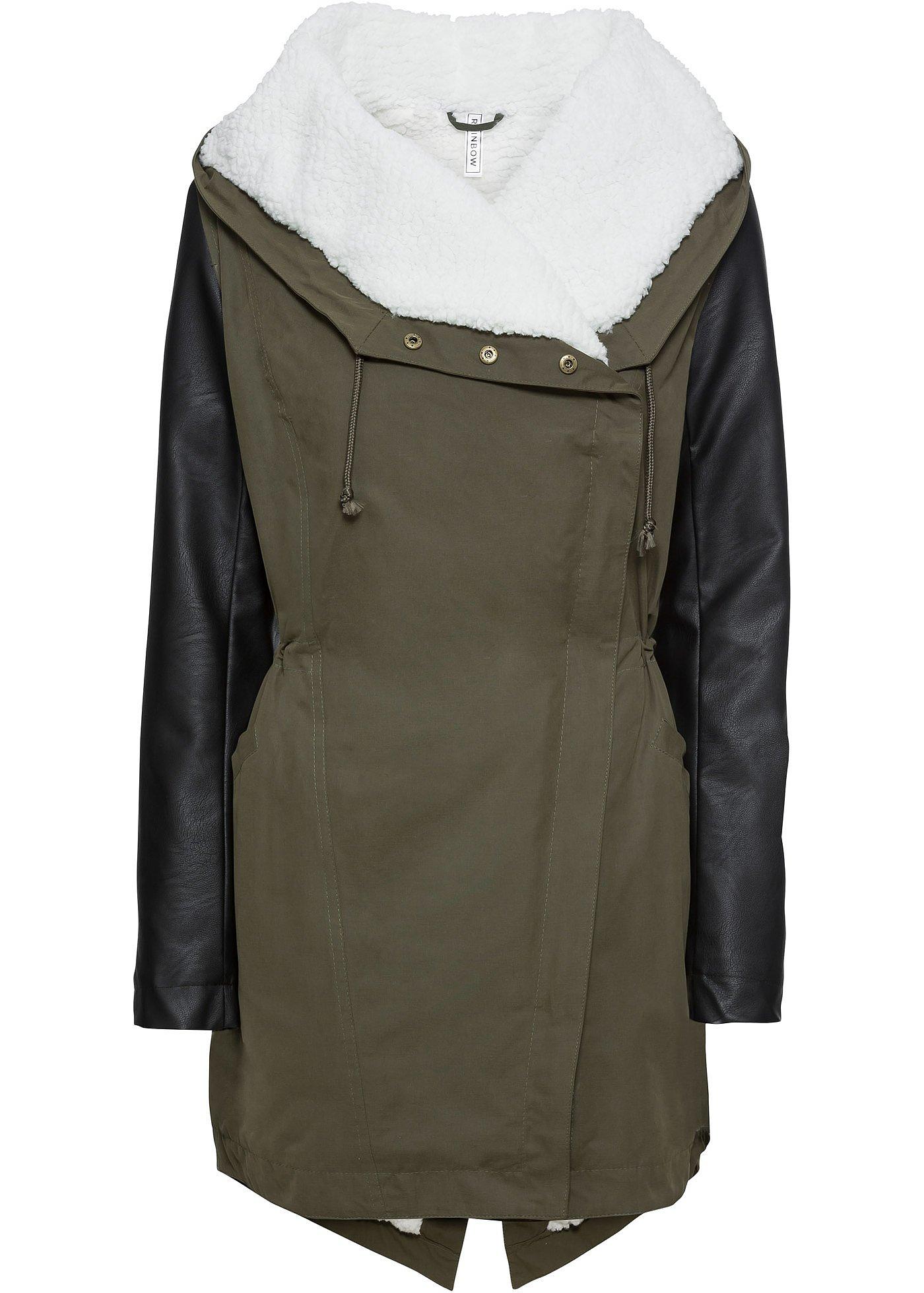 Außergewöhnlicher Parka-Mantel mit genialem Materialmix (94021495) in dunkeloliv/schwarz
