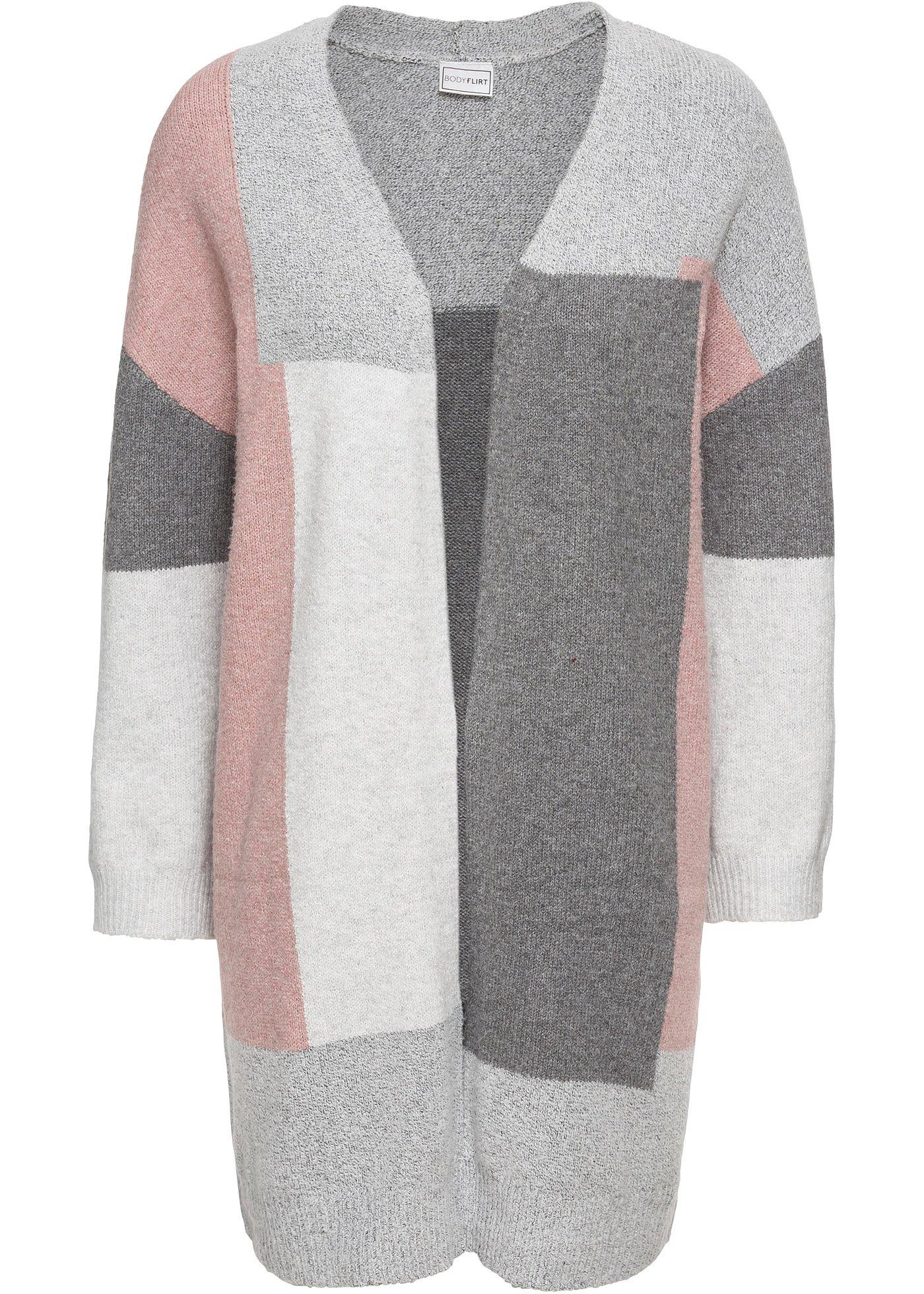 Verschlussloser Cardigan mit Colorblocking - grau/rosa gemustert