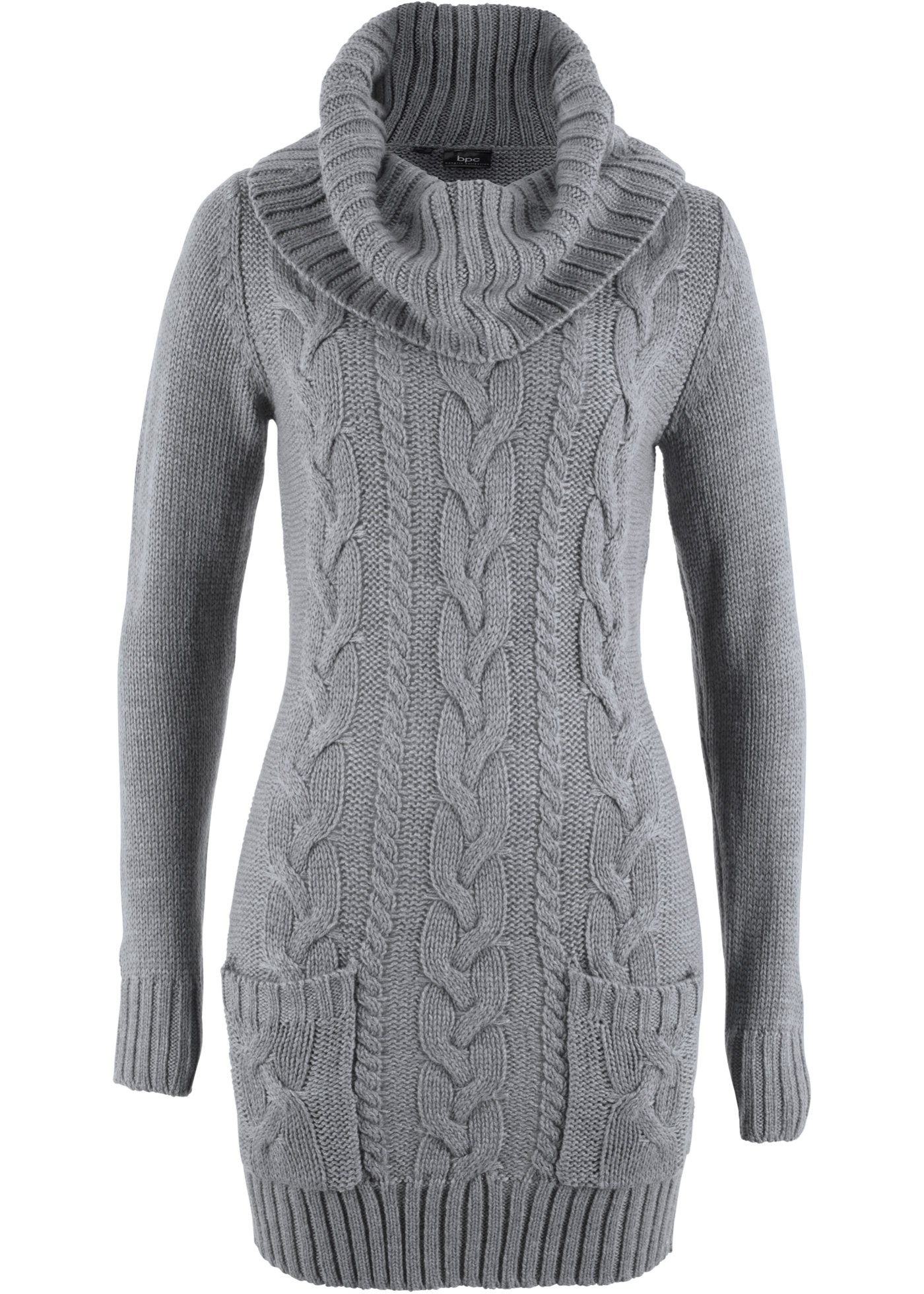 Casual Und Bequem Strickkleid Mit Rollkragen Grau Meliert