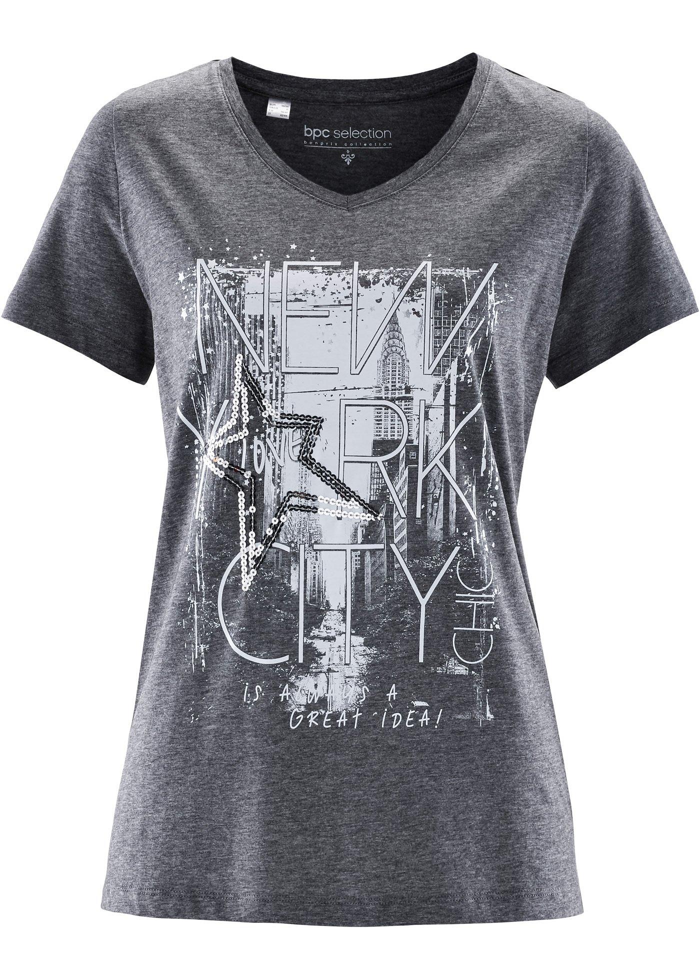 Grau Meliertes Baumwoll-T-Shirt Mit Logo-Print – Kurzarm, Größe M